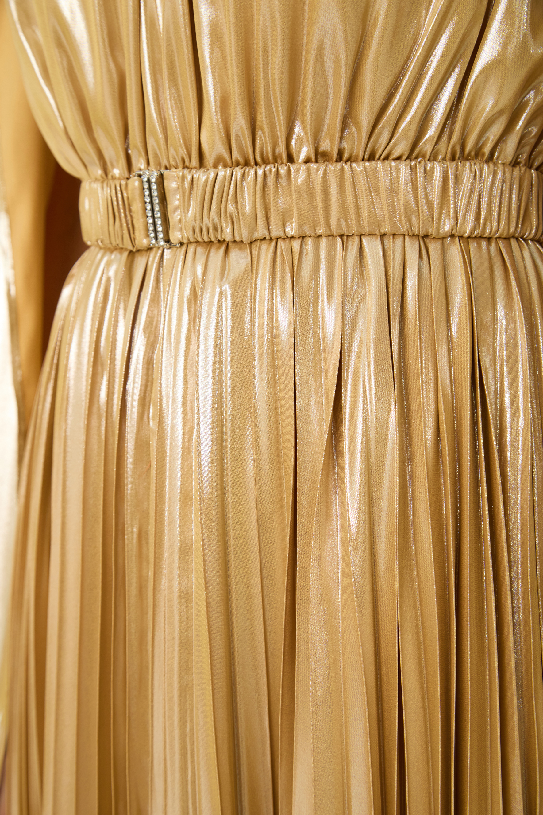 Starlit Shores Gold Cape Sleeve Pleated Maxi Dress