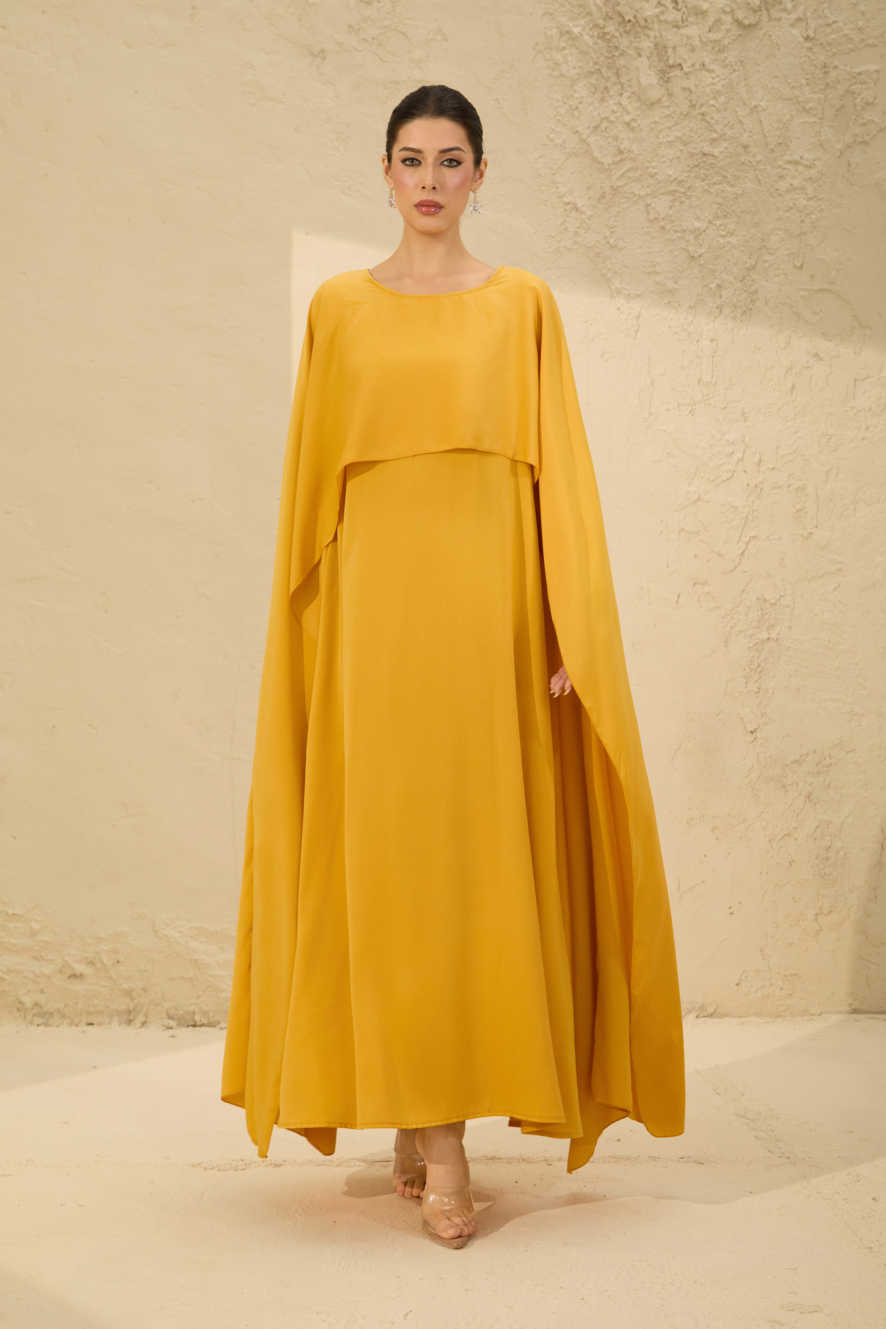 Bright Season Yellow Cape Sleeve Maxi Dress