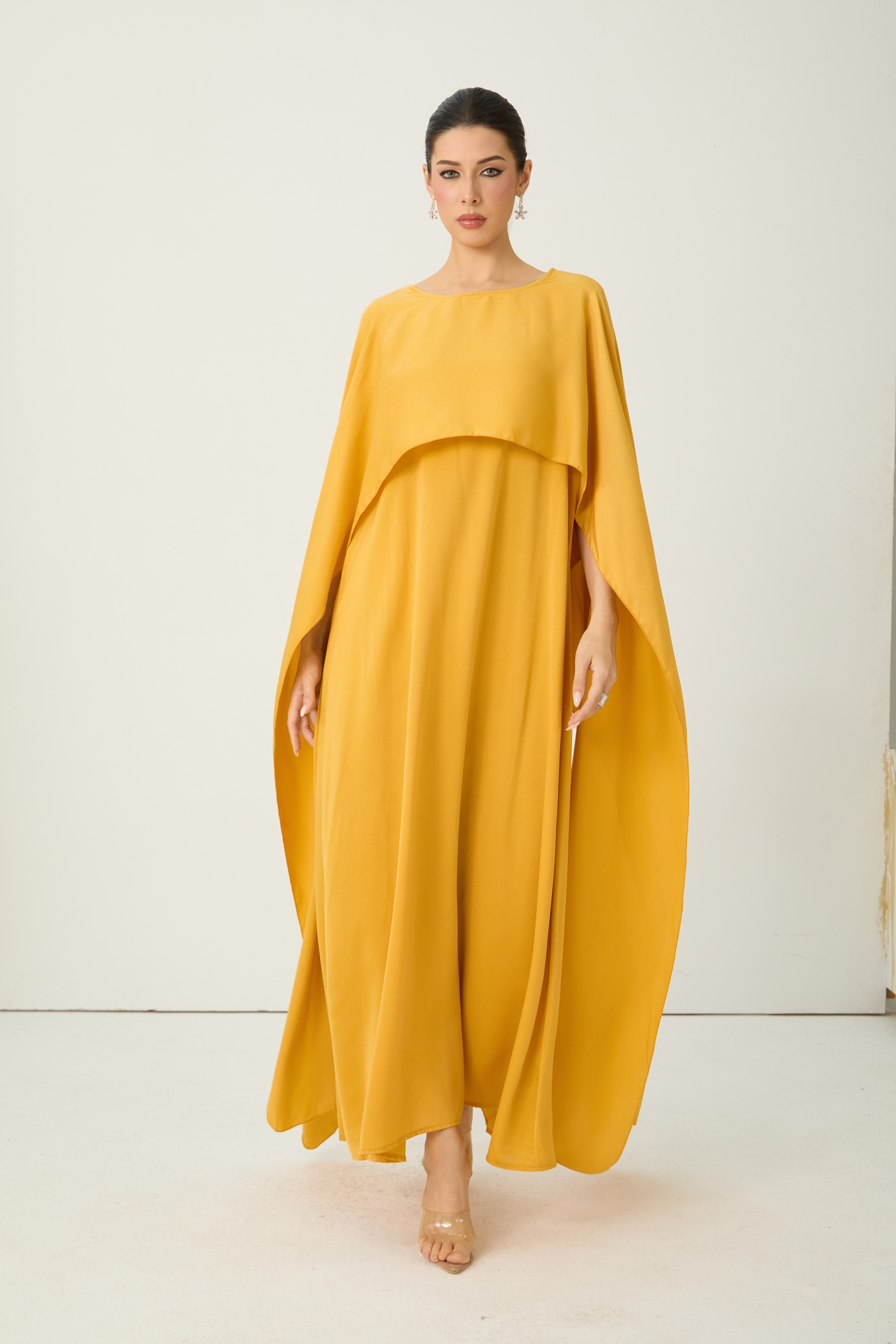 Bright Season Yellow Cape Sleeve Maxi Dress