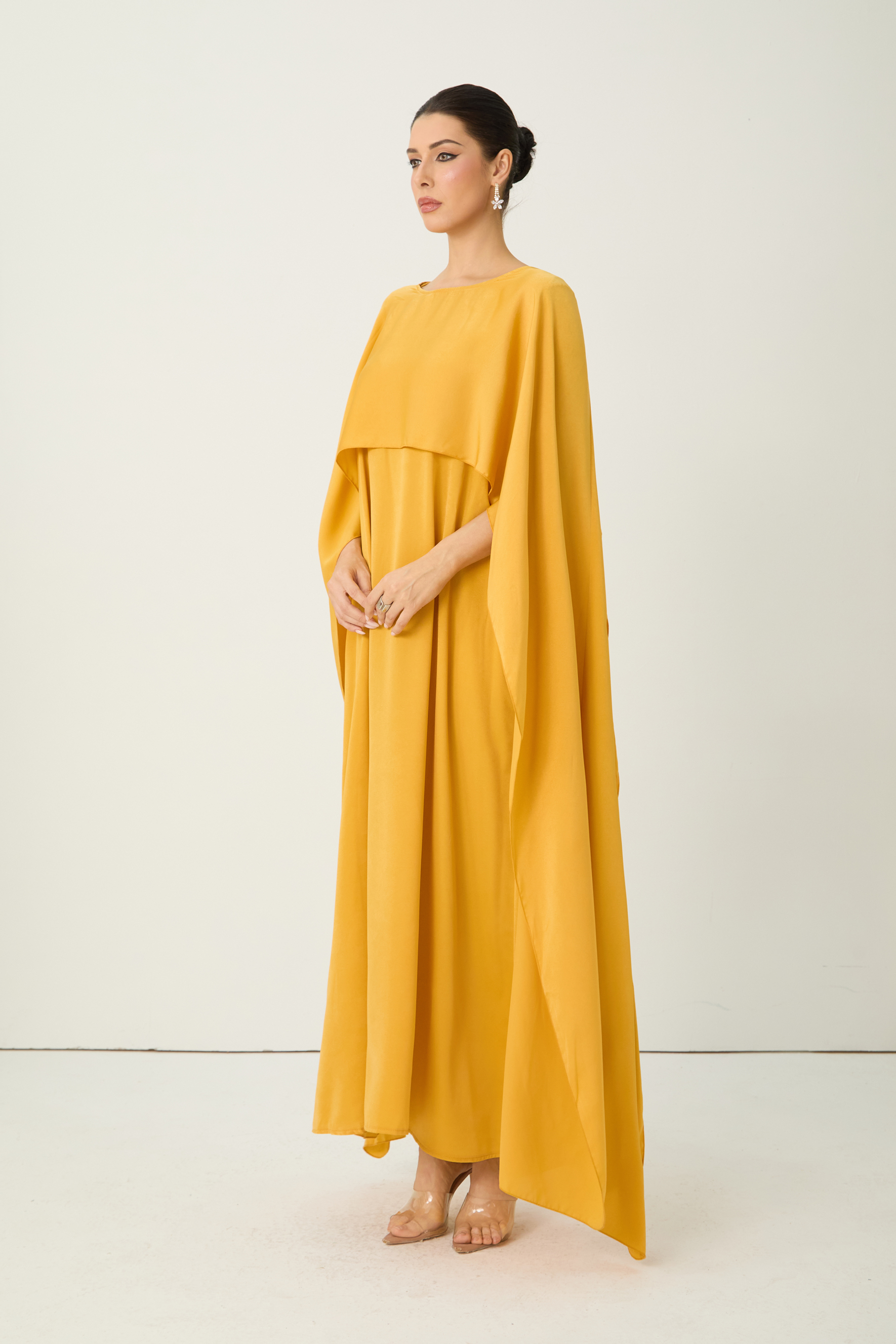 Bright Season Yellow Cape Sleeve Maxi Dress