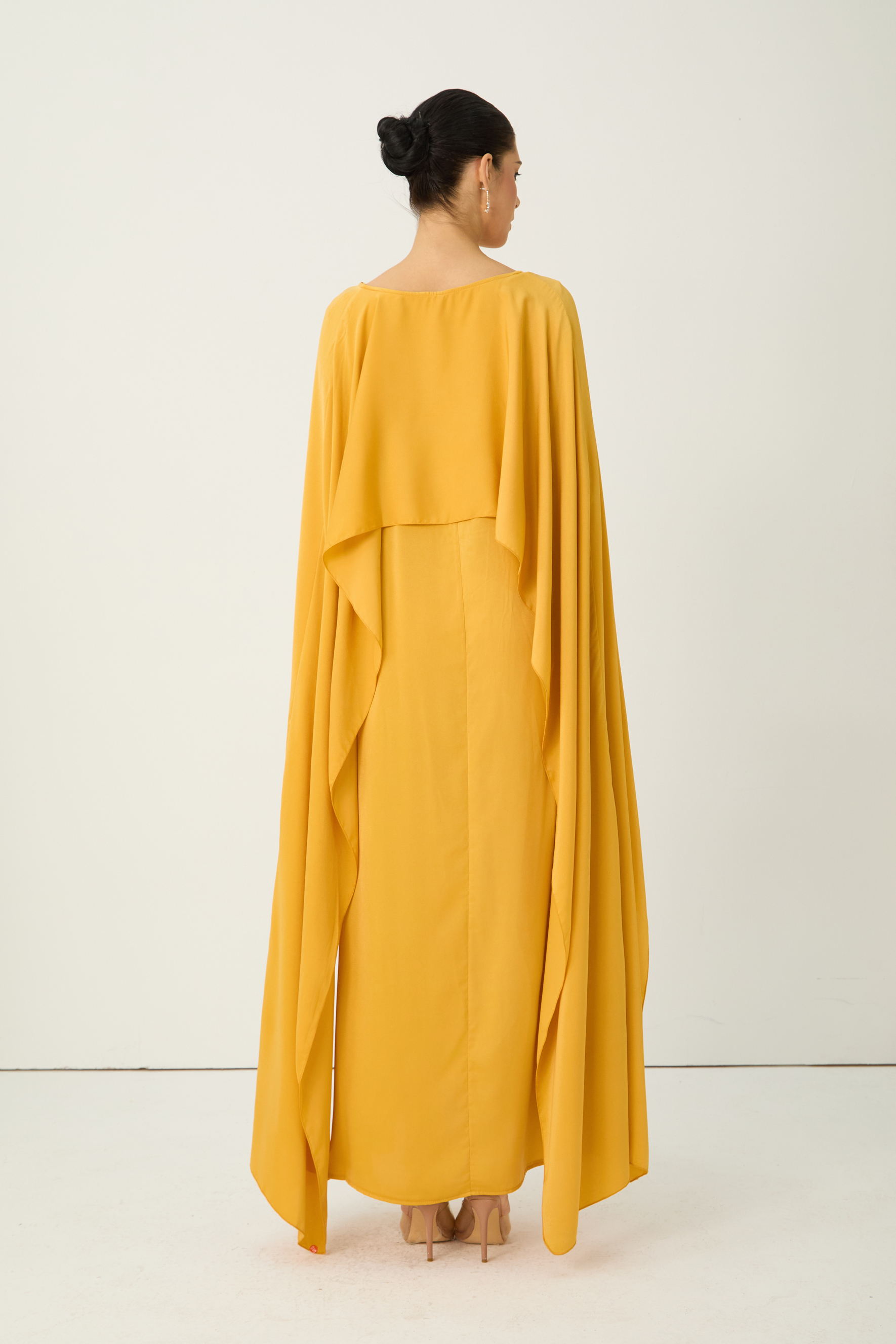 Bright Season Yellow Cape Sleeve Maxi Dress