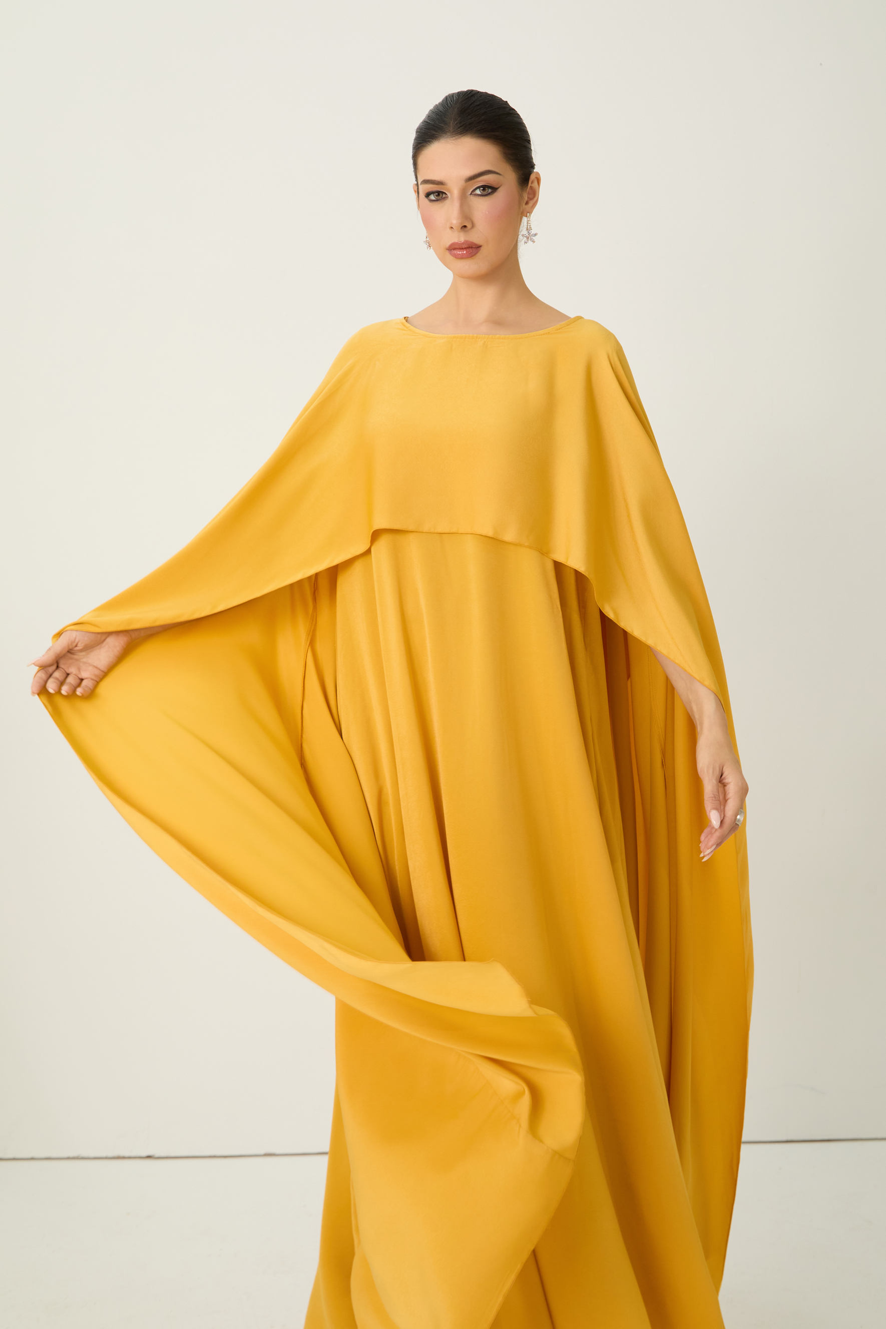 Bright Season Yellow Cape Sleeve Maxi Dress