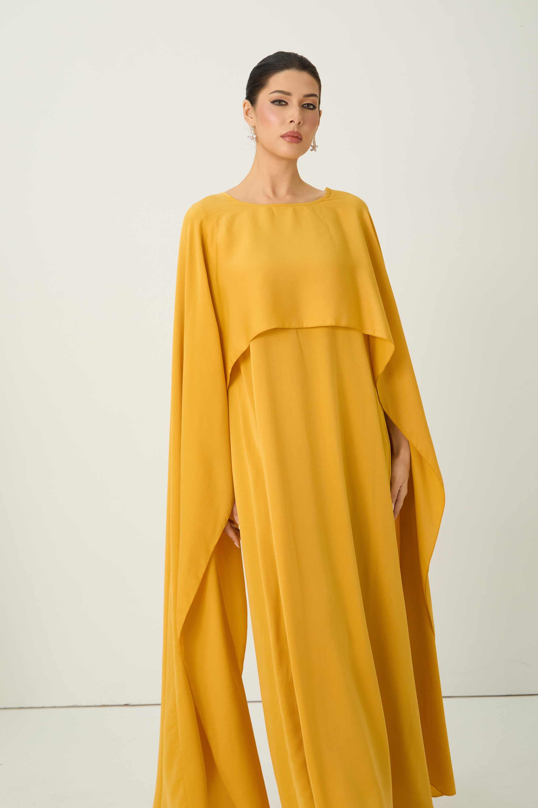 Bright Season Yellow Cape Sleeve Maxi Dress
