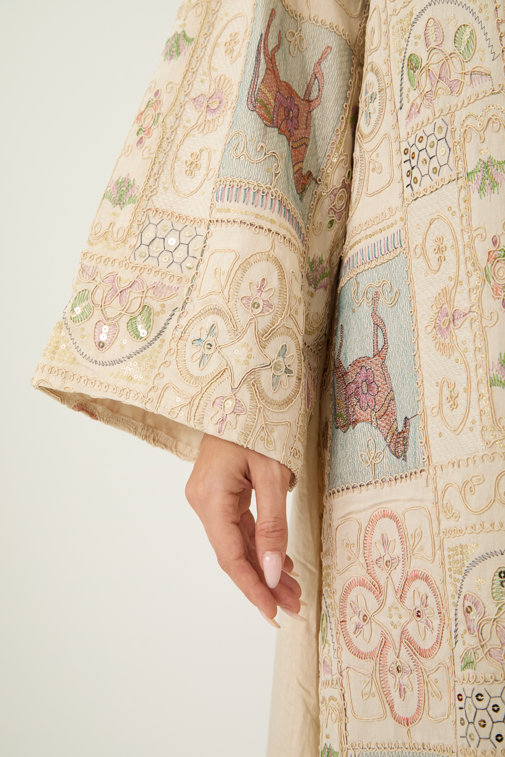 Refined Attitude Apricot Embroidered Animal Bell Sleeve Maxi Kaftan