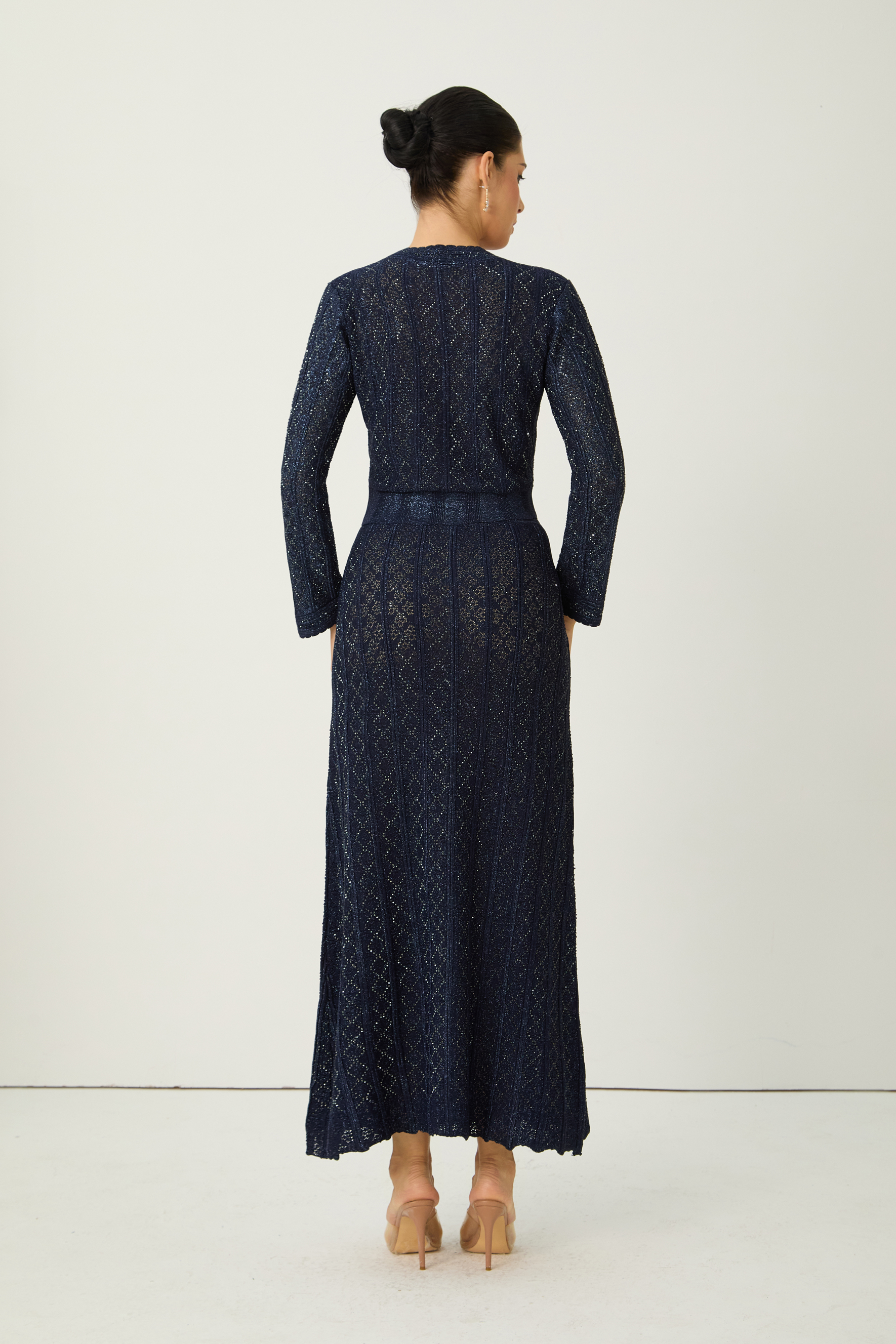 Radiant Personality Blue Diamond Knit Cardigan & Skirt Set