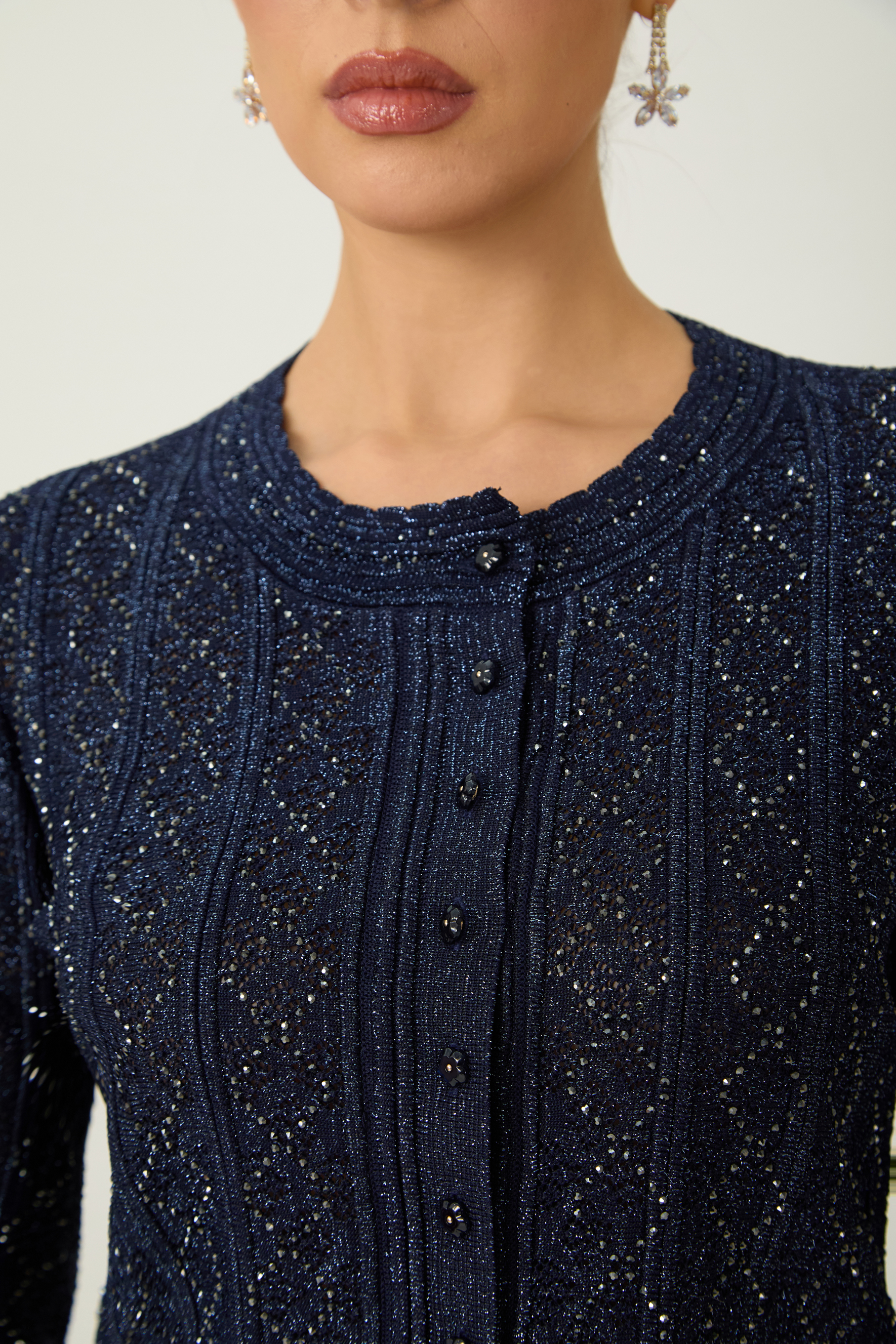 Radiant Personality Blue Diamond Knit Cardigan & Skirt Set