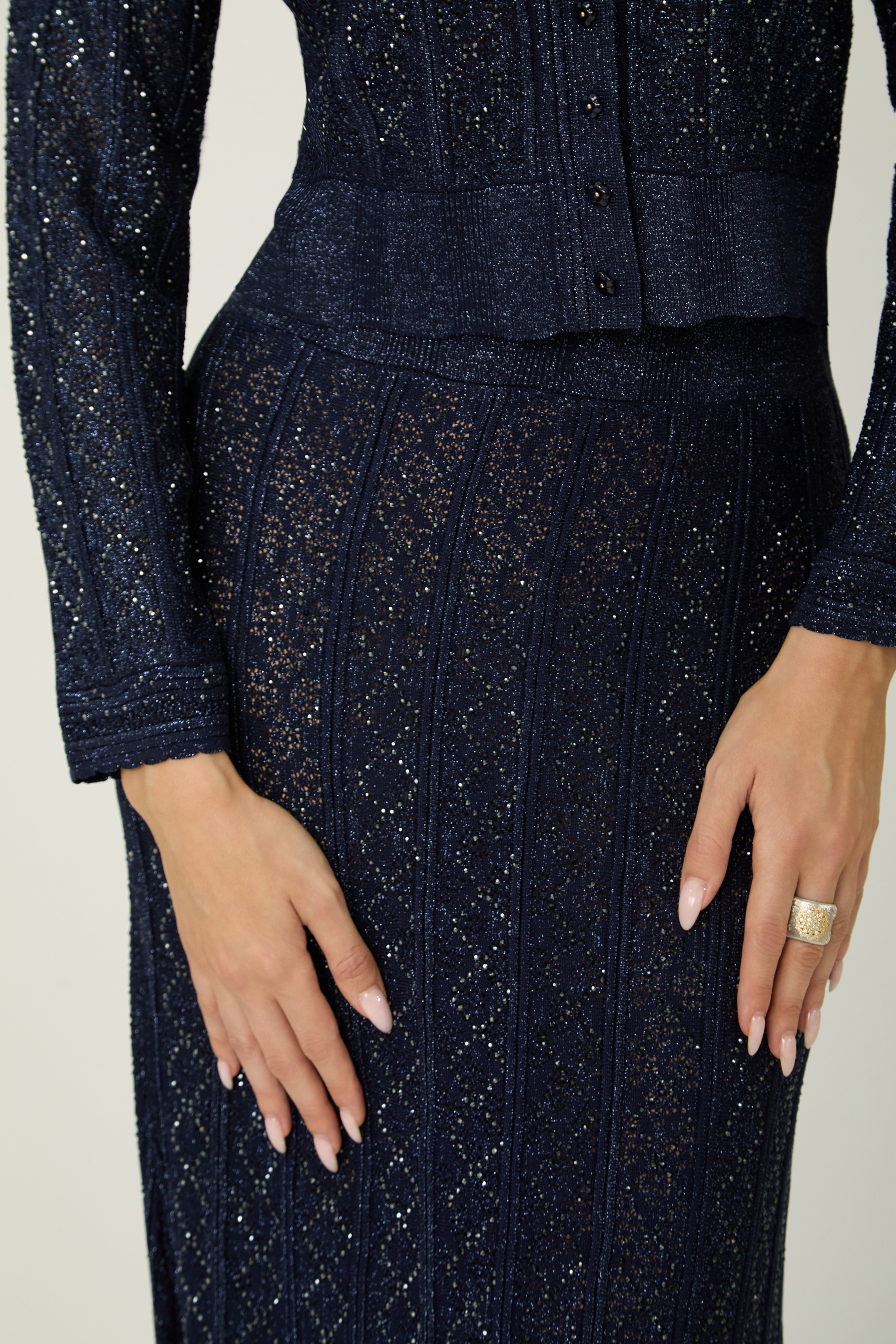 Radiant Personality Blue Diamond Knit Cardigan & Skirt Set