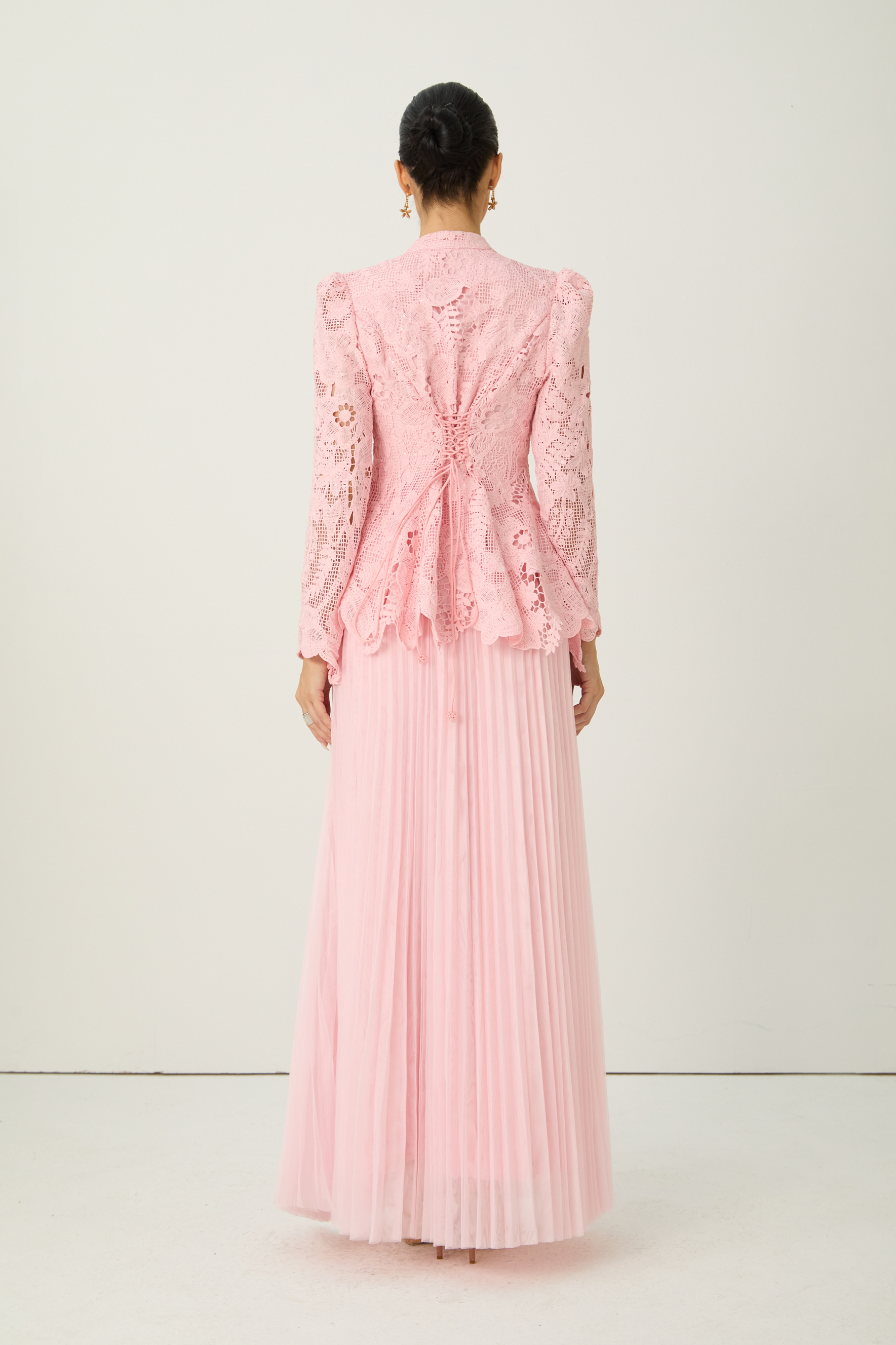 Adoring Me Pinkk Lace Flower Top & Pleated Skirt Set