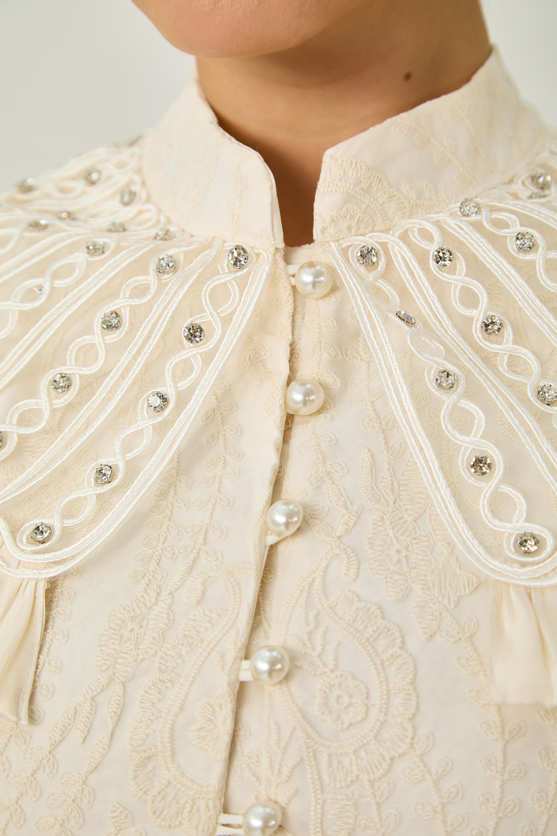 All My Adoration Beige Embroidered Lace Sheer Sleeve Top & Skirt Set