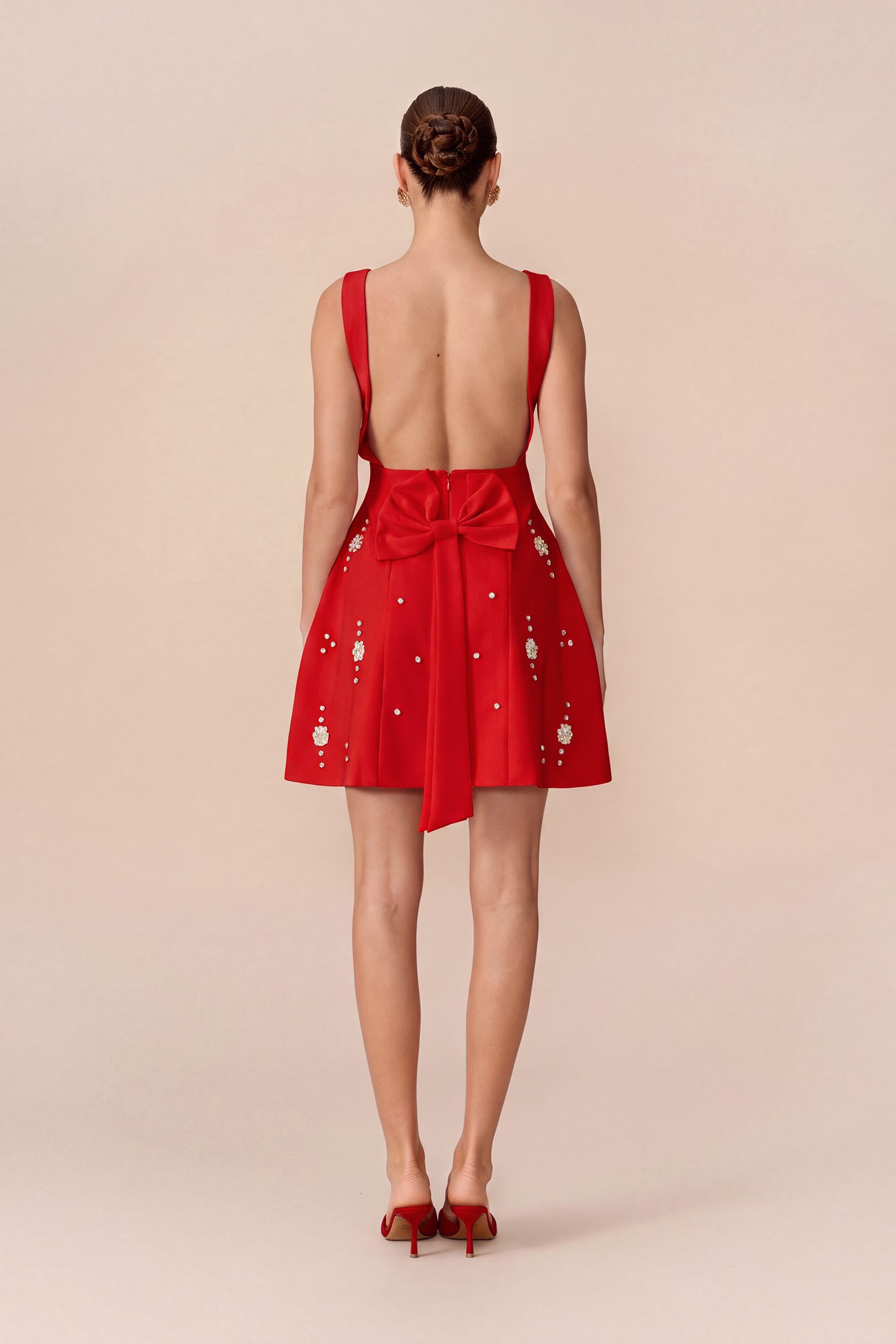 Keep It Sweet Square Neck Crystal Embellished Mini Dress