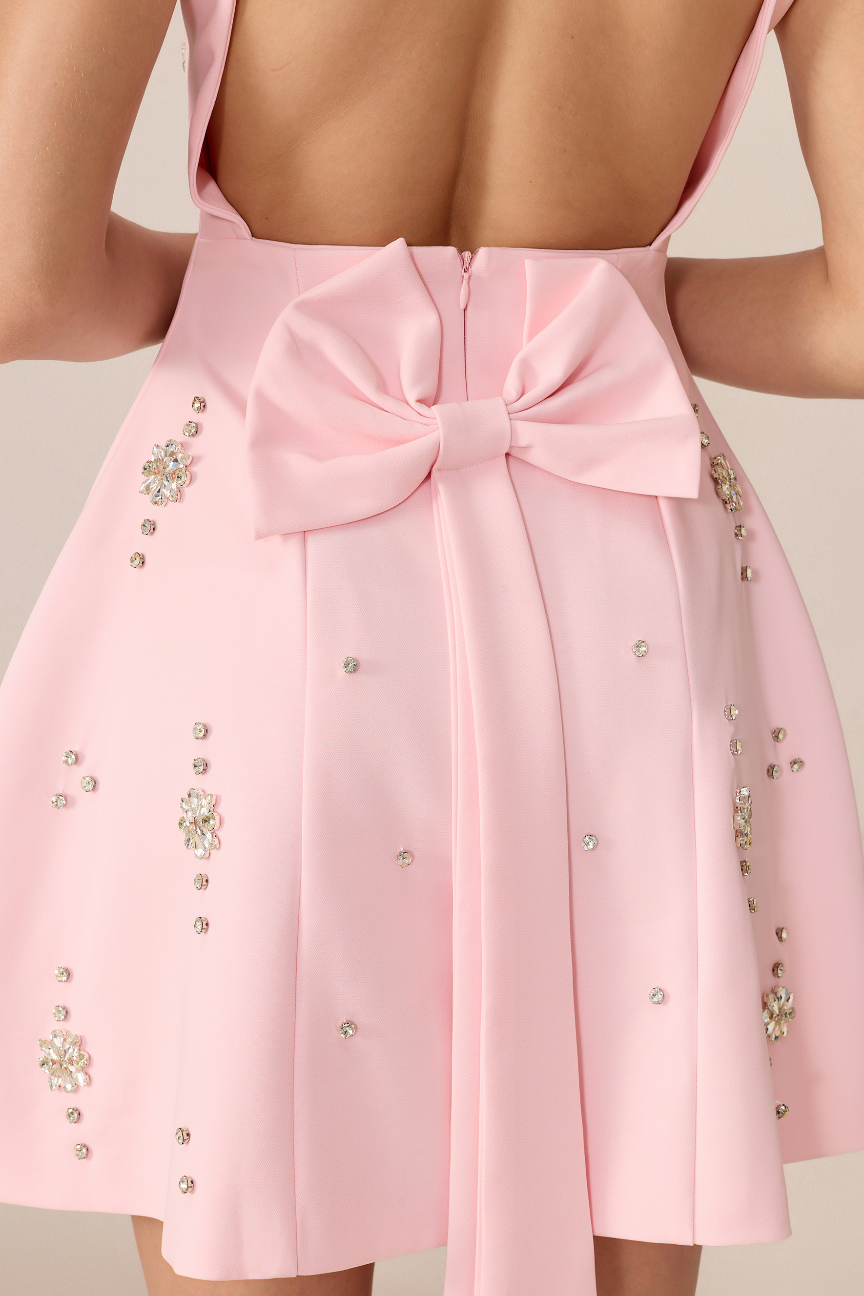 Keep It Sweet Pink Square Neck Crystal Embellished Mini Dress