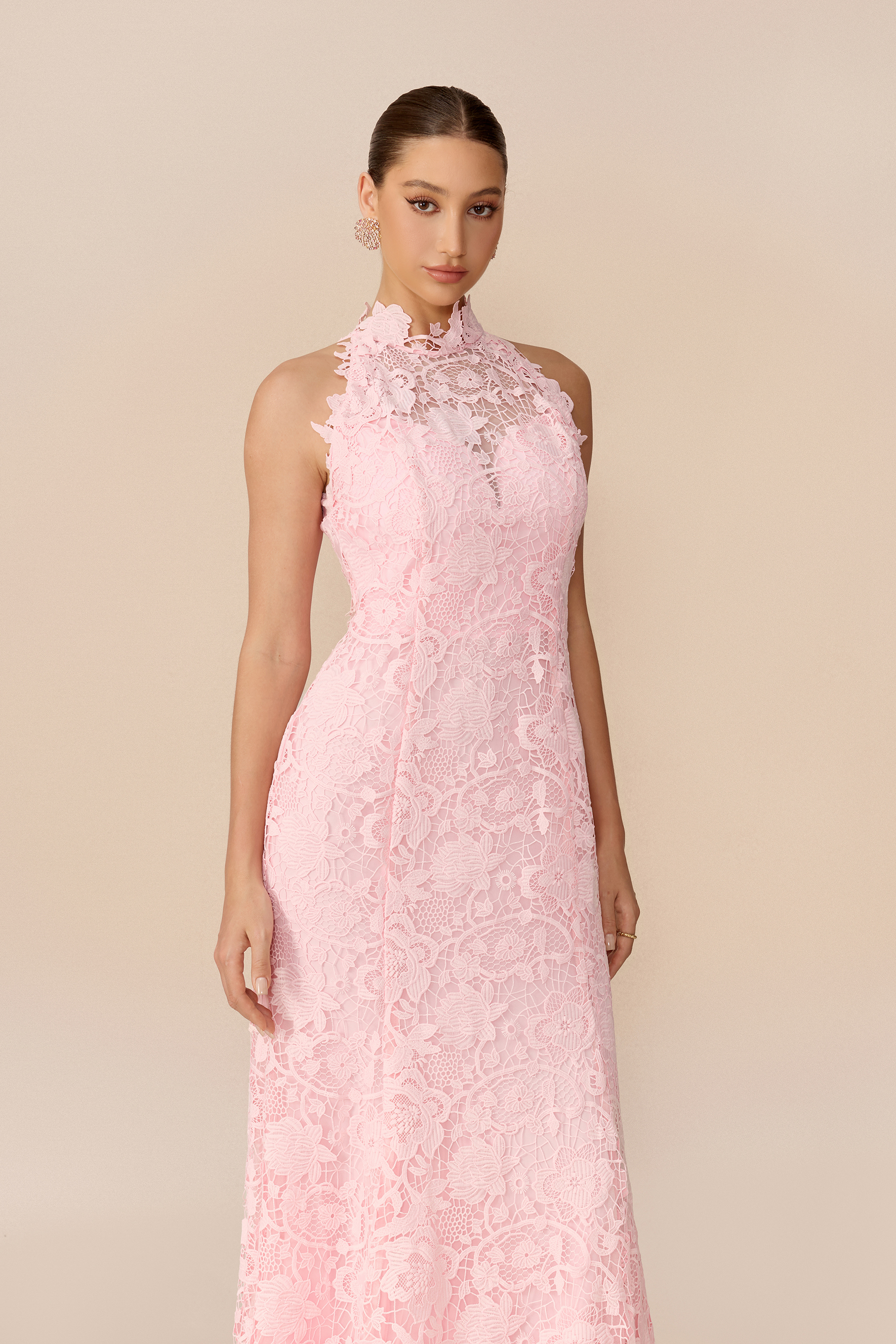 Take My Heart Pink Floral Lace Sleeveless Maxi Dress
