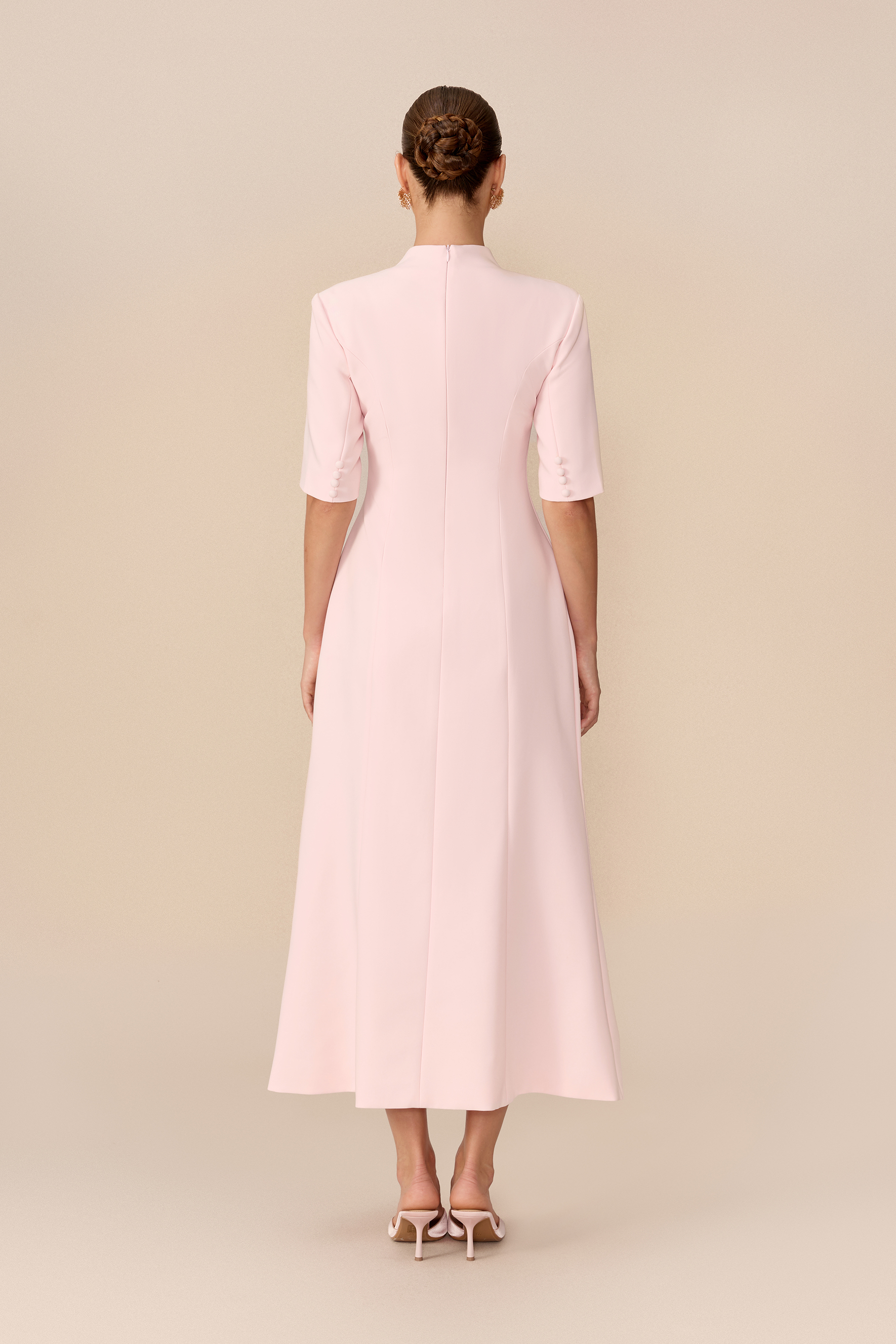 Minimal Mood Pink Stand Collar Split Maxi Dress