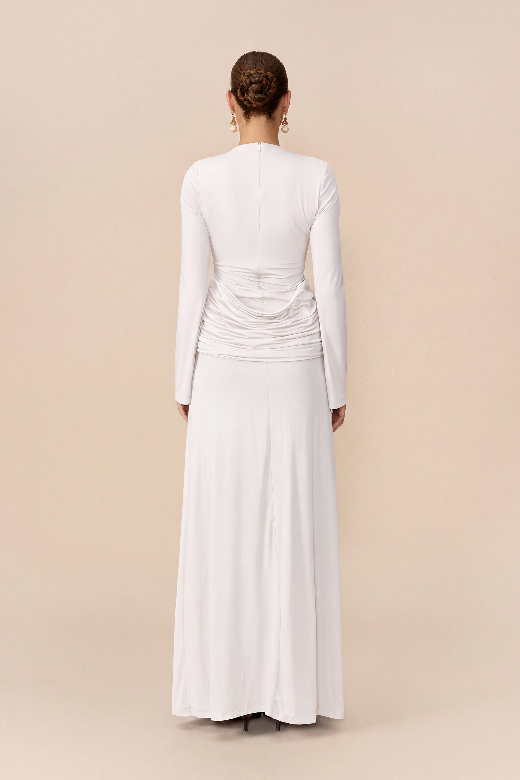 Signature Style White Beaded Fringe Cutout Maxi Dress