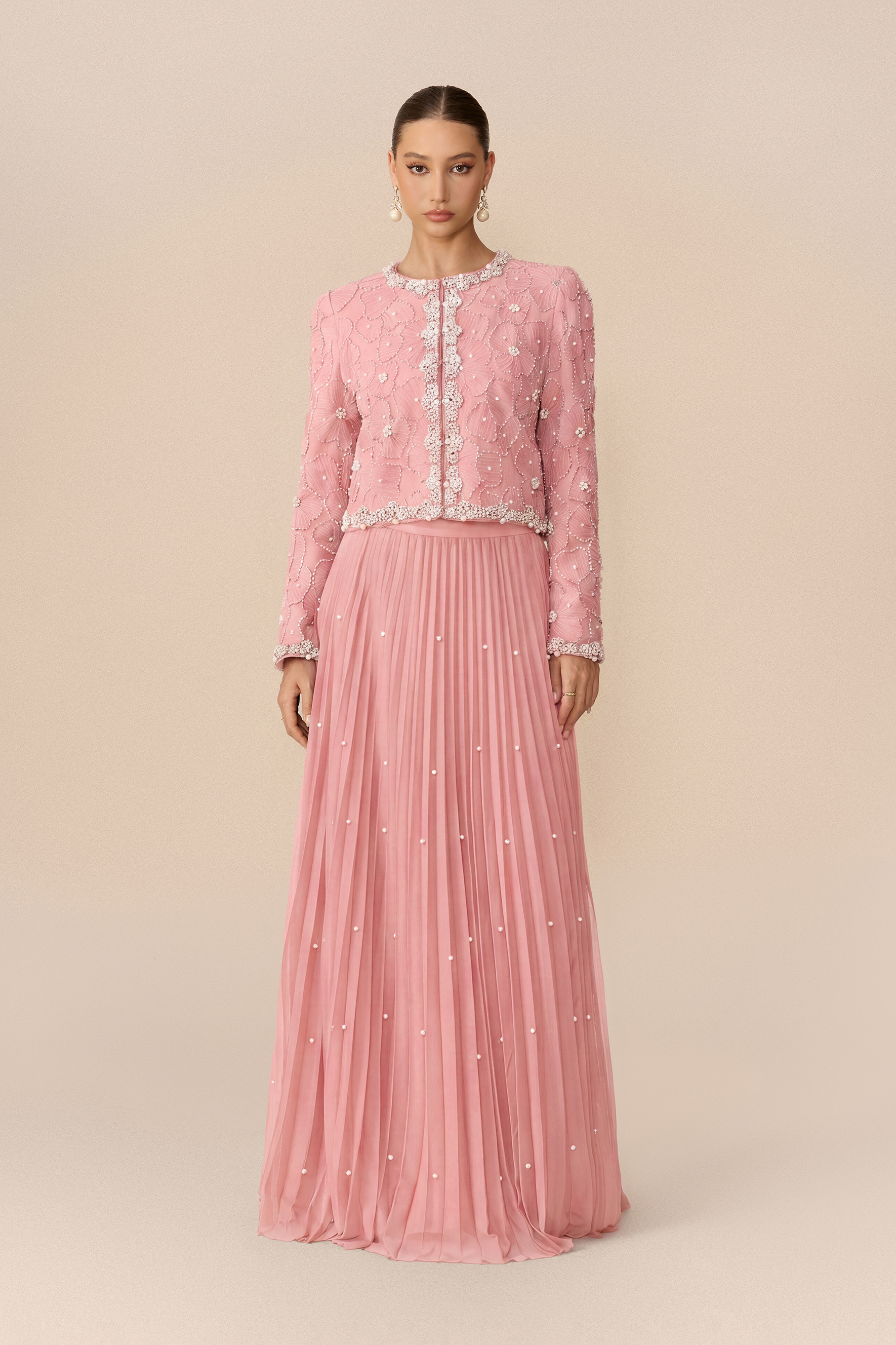 Memorable Night Embellished Cropped Jacket & Pleated Skirt Set