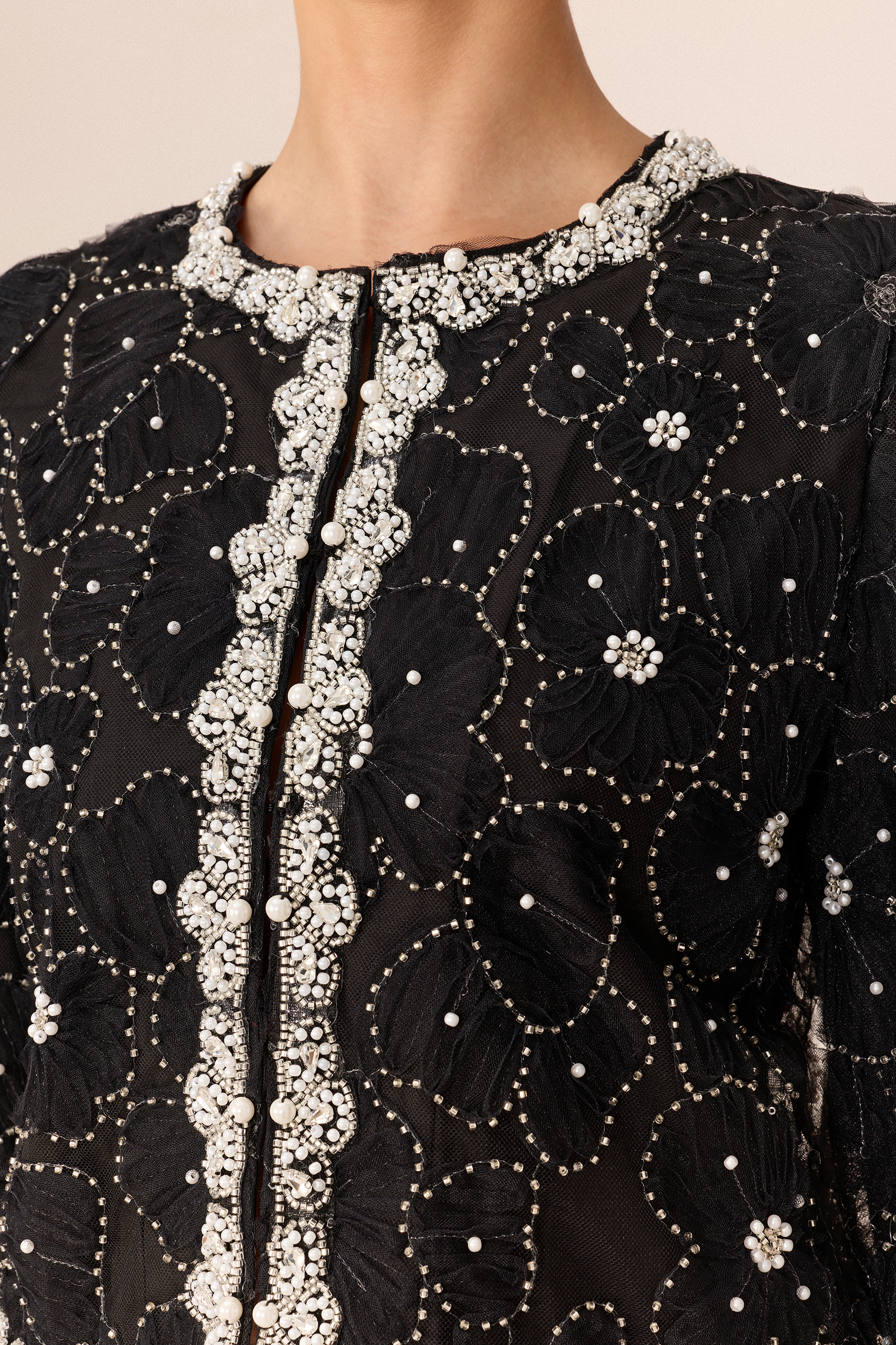Memorable Night Black Embellished Cropped Jacket & Pleated Skirt Set