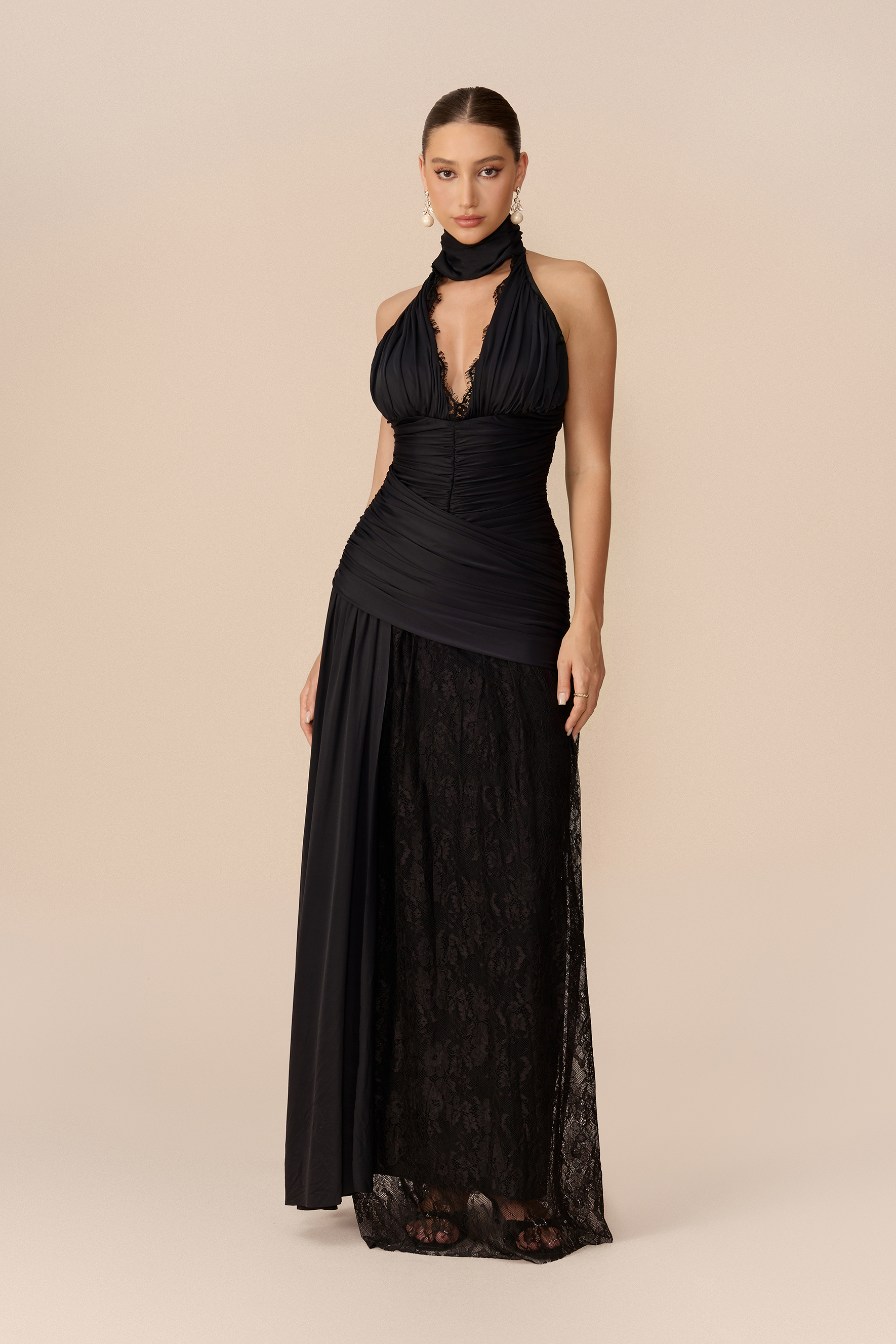 Unforgettable Look Black Deep V Neck Ruched Maxi Dress