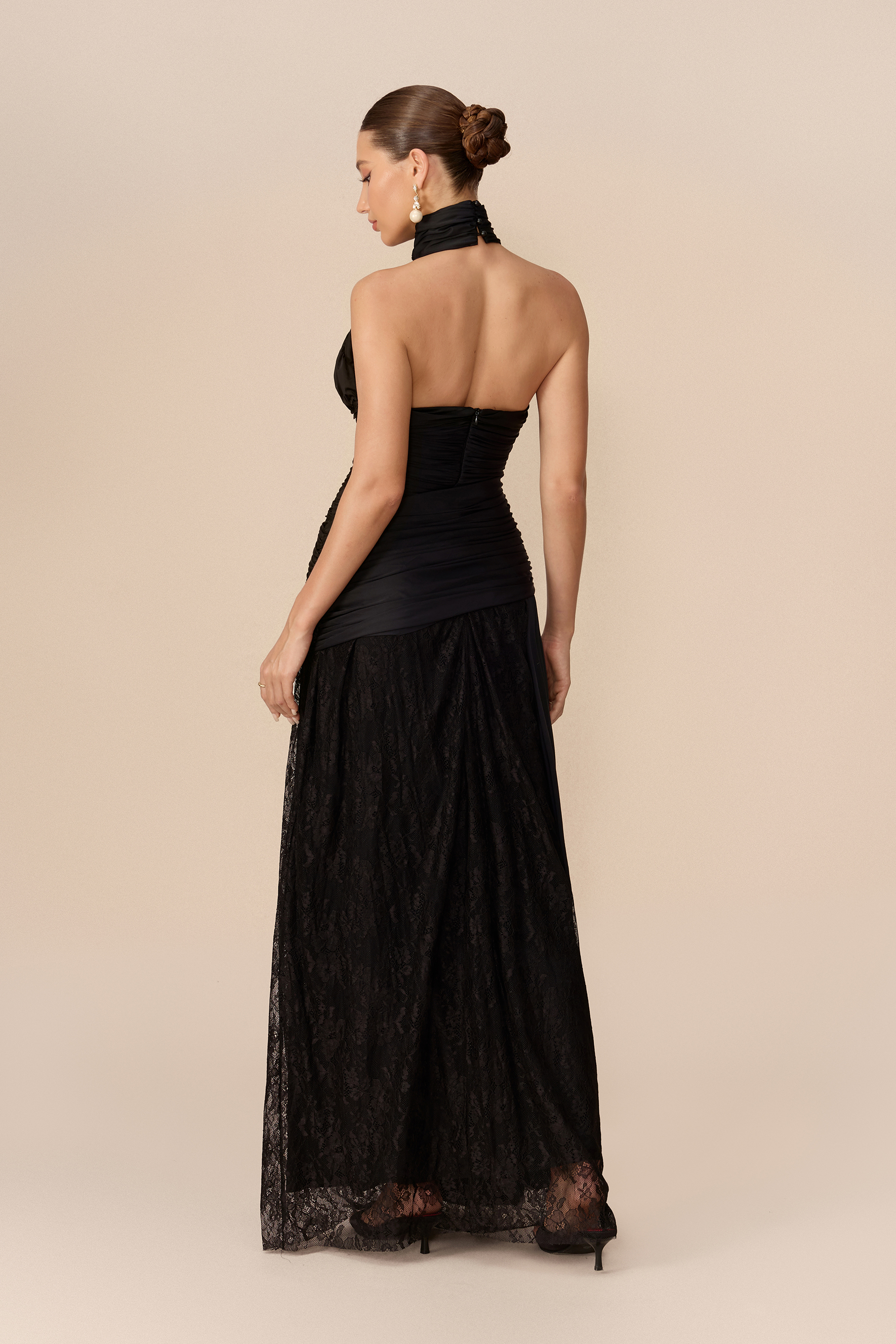 Unforgettable Look Black Deep V Neck Ruched Maxi Dress