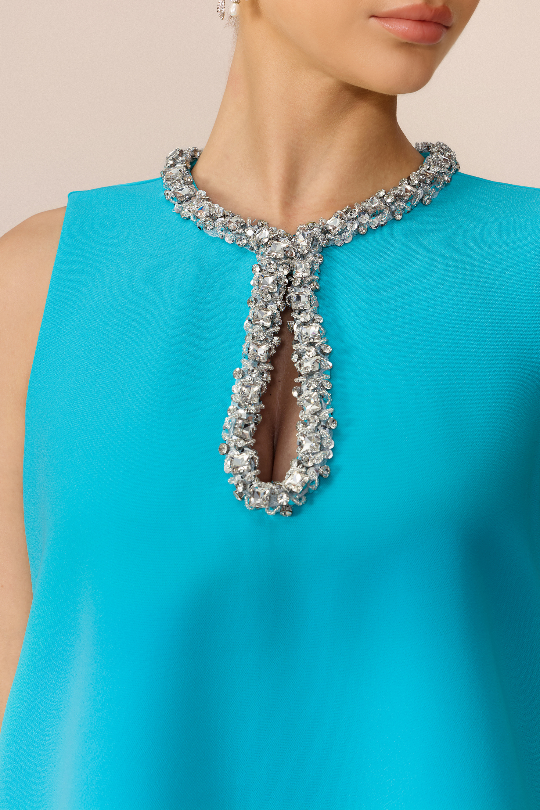 Fresh Feeling Mint Embellished Keyhole Mini Dress