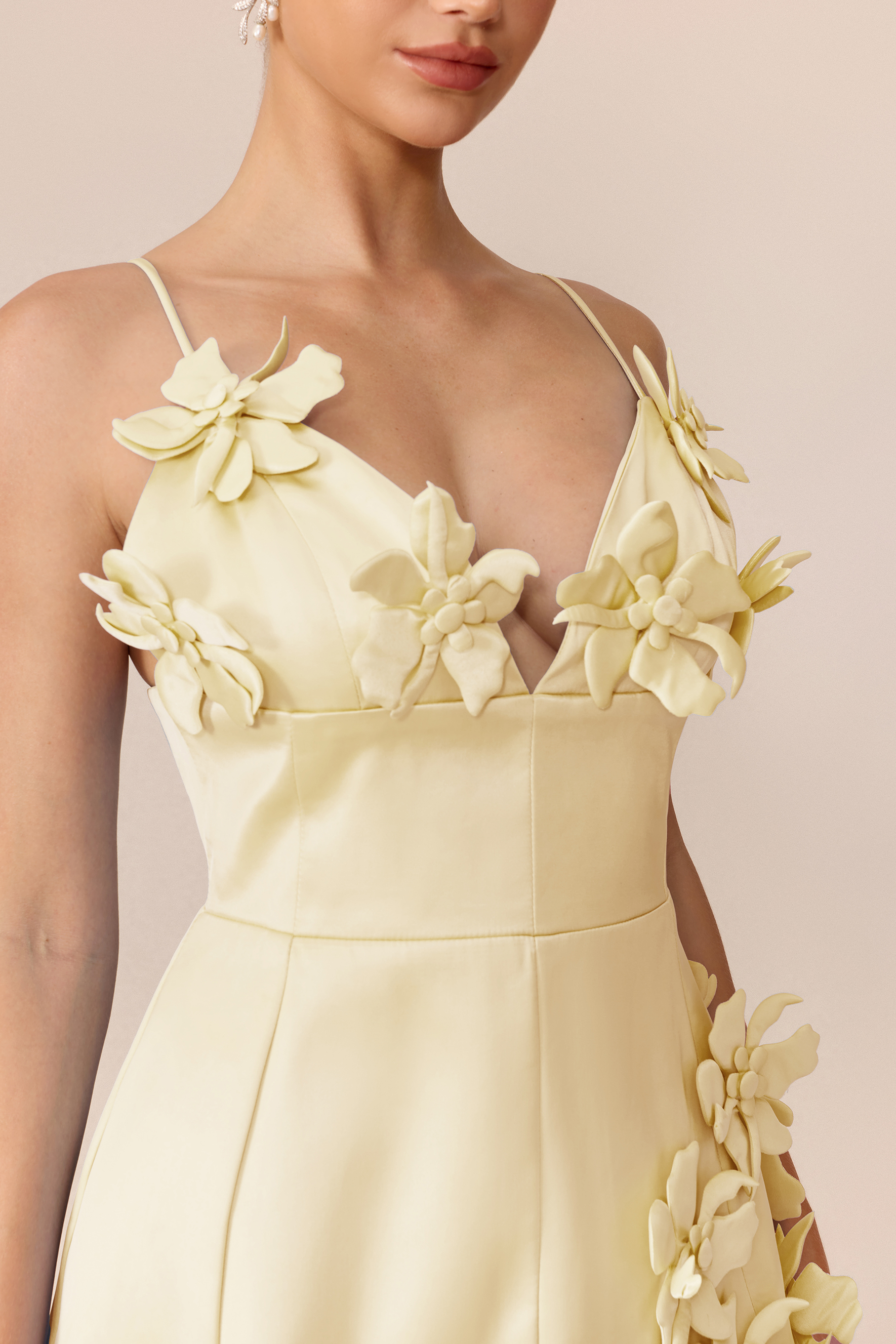 Sunny Getaway Beige Floral Applique V Neck Mini Dress