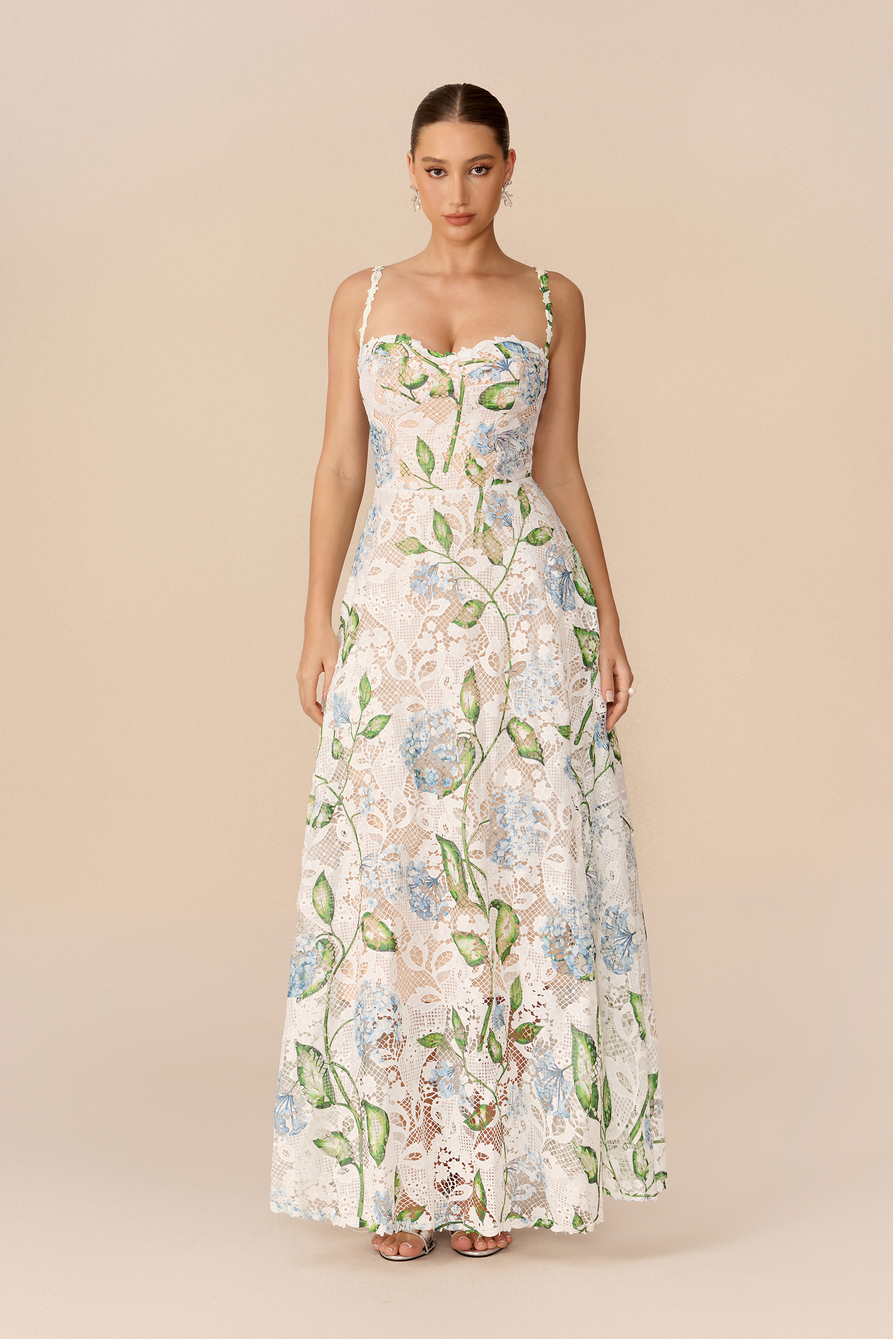 Summer Serenade Multi Floral Print Lace Maxi Dress