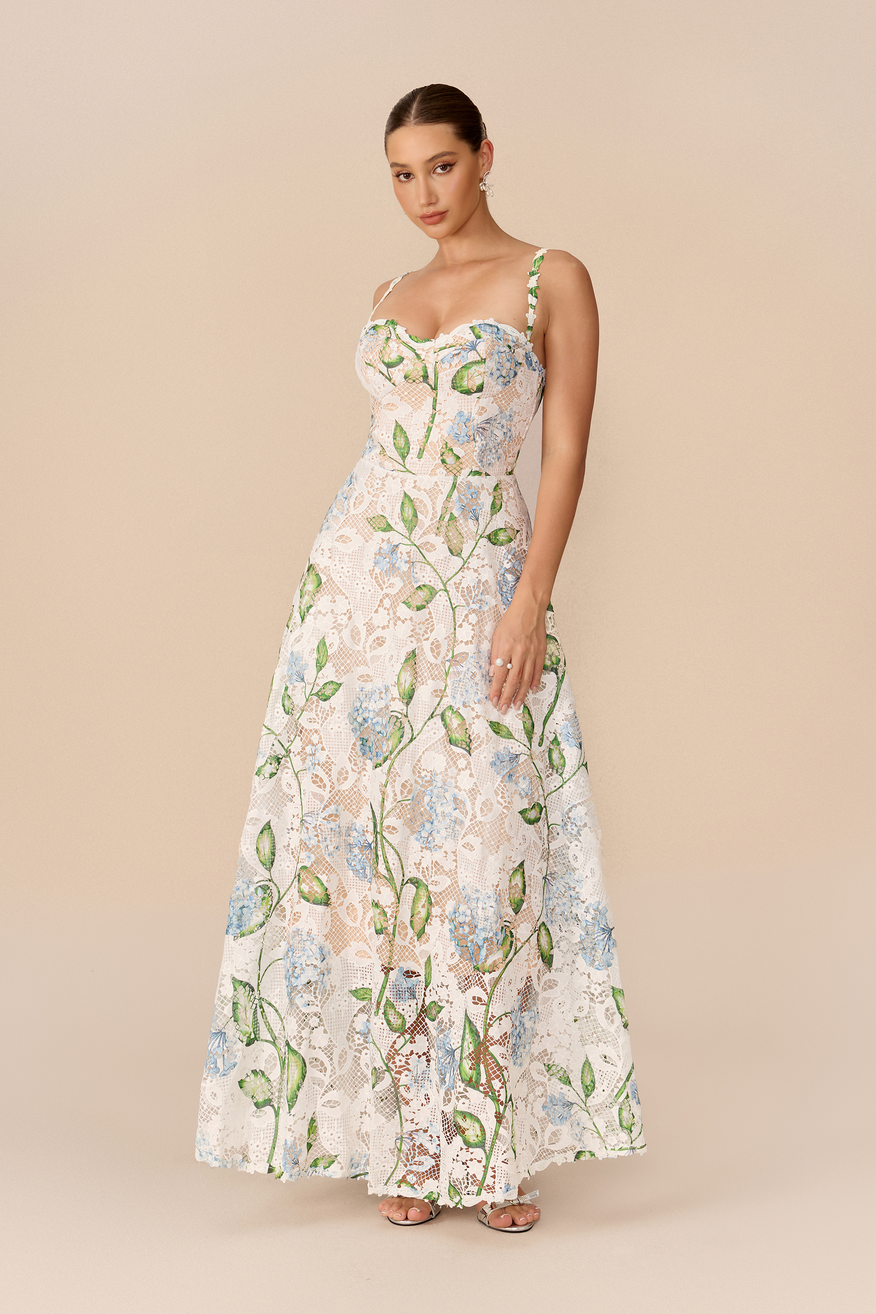 Summer Serenade Multi Floral Print Lace Maxi Dress