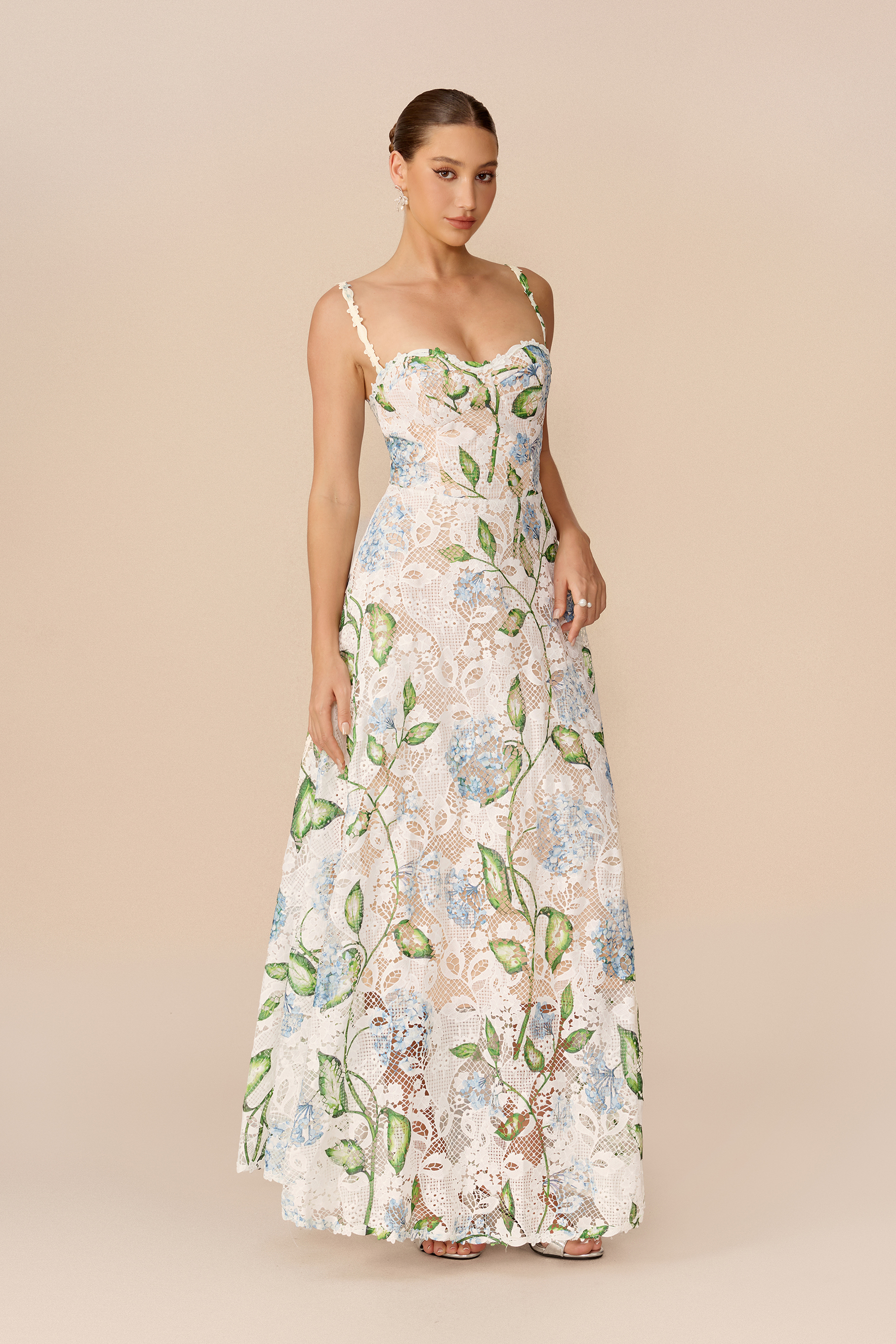 Summer Serenade Multi Floral Print Lace Maxi Dress