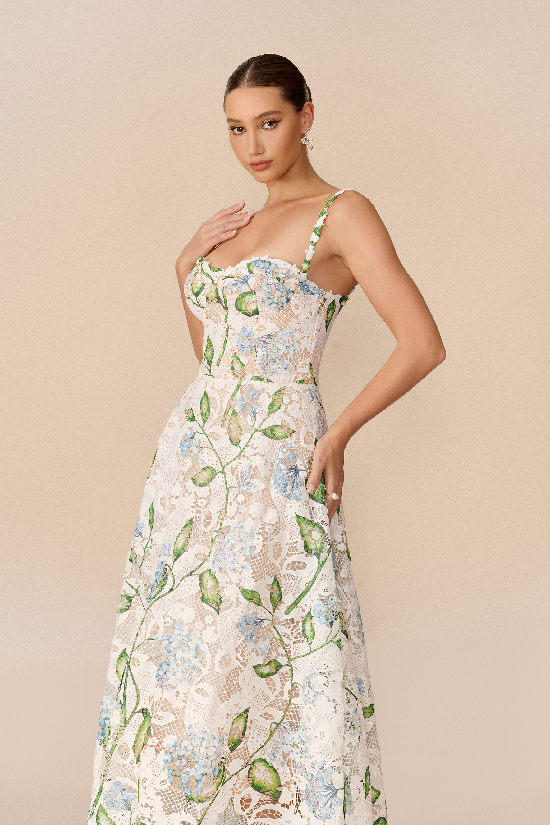 Summer Serenade Multi Floral Print Lace Maxi Dress