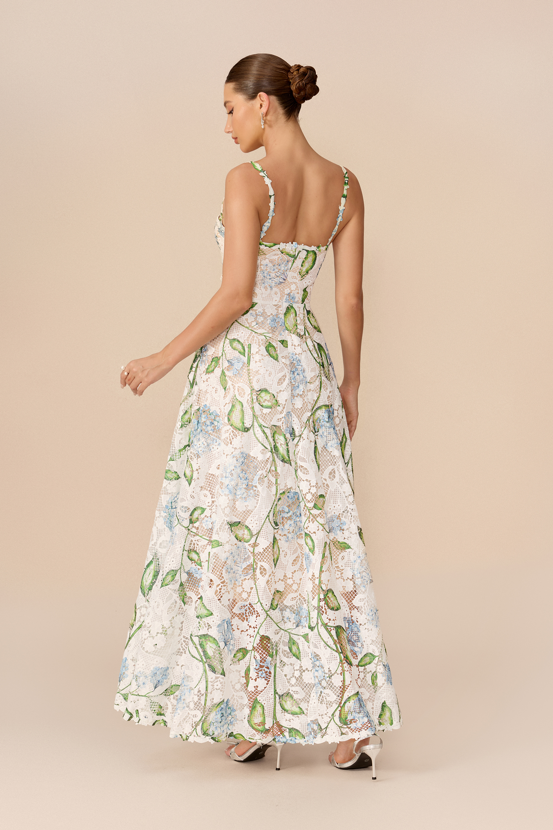 Summer Serenade Multi Floral Print Lace Maxi Dress