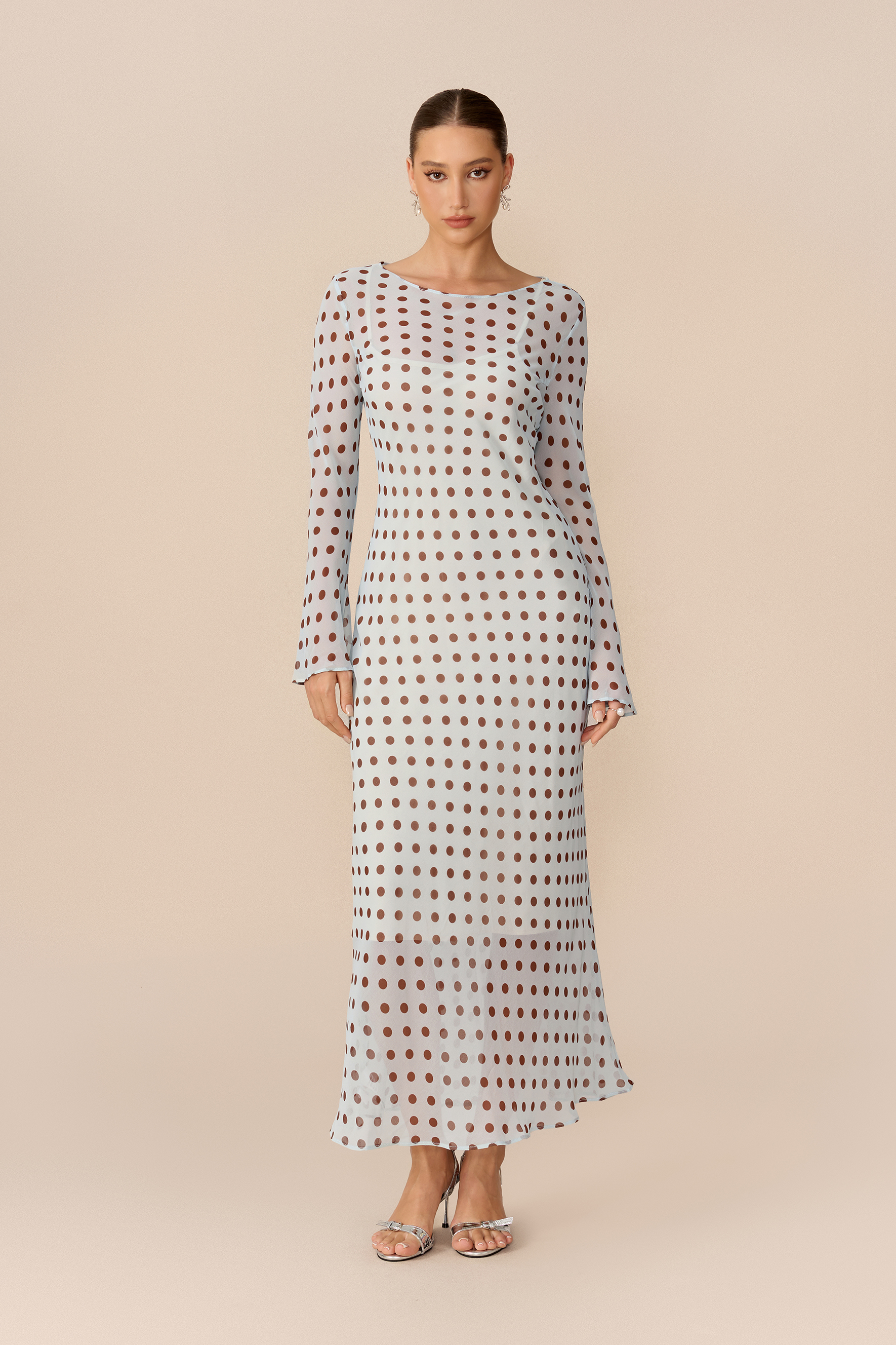Something Special Blue Polka Dot Flare Sleeve Maxi Dress