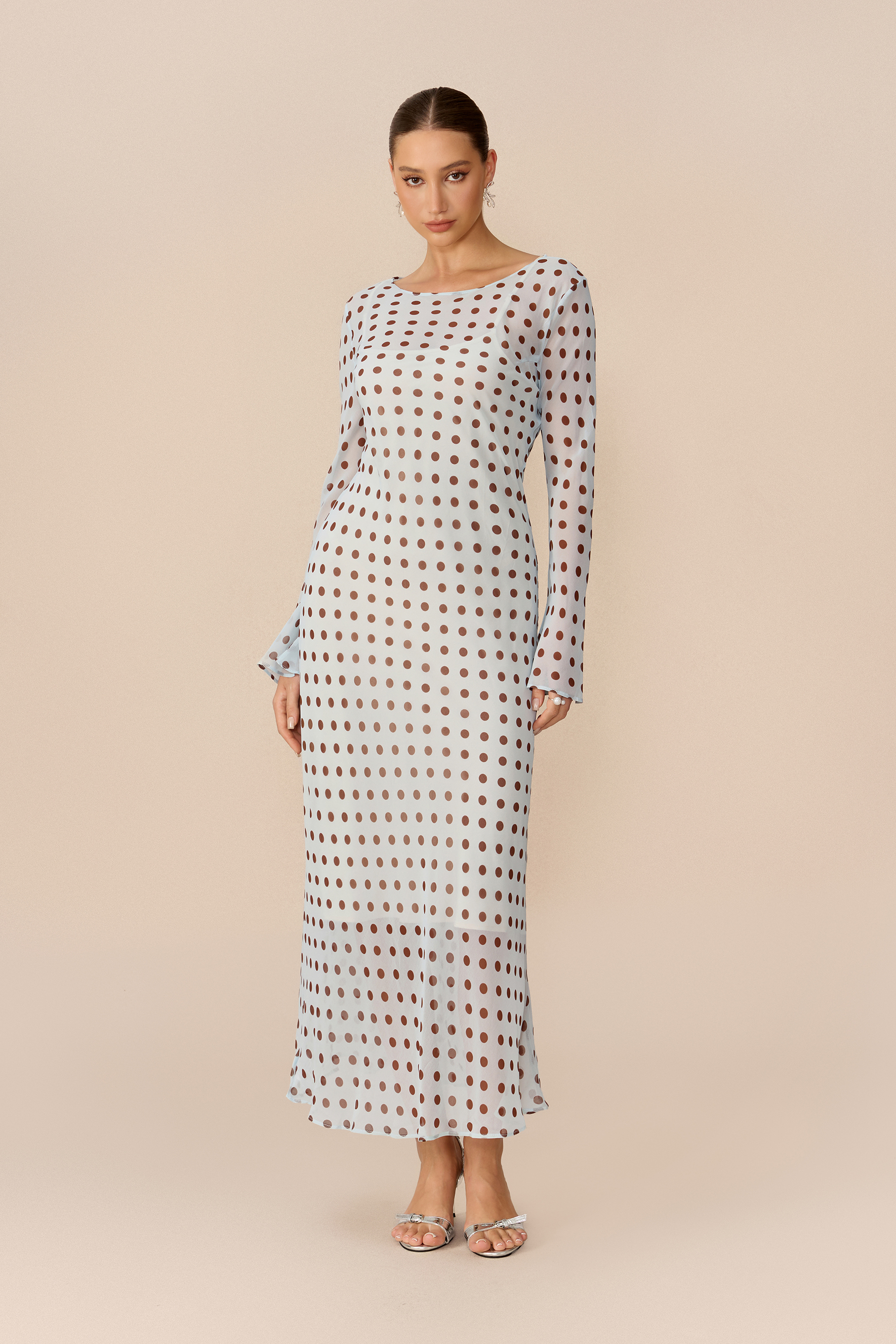 Something Special Blue Polka Dot Flare Sleeve Maxi Dress