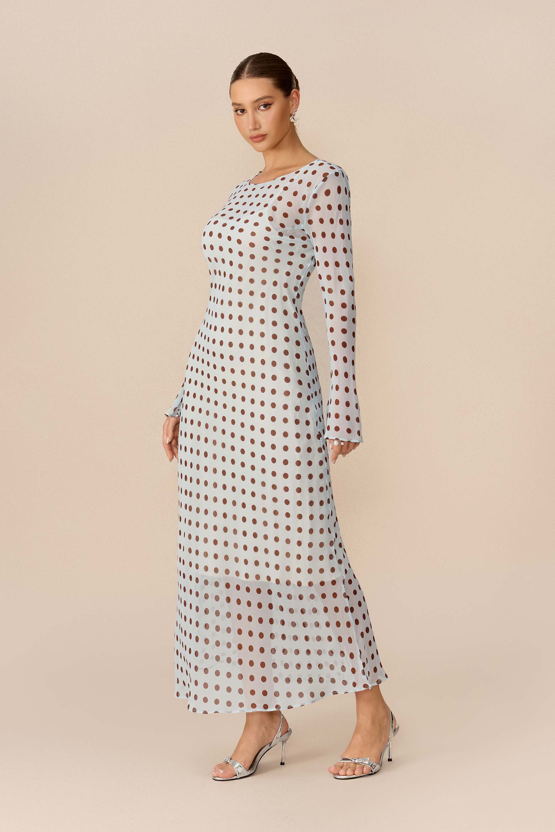 Something Special Blue Polka Dot Flare Sleeve Maxi Dress