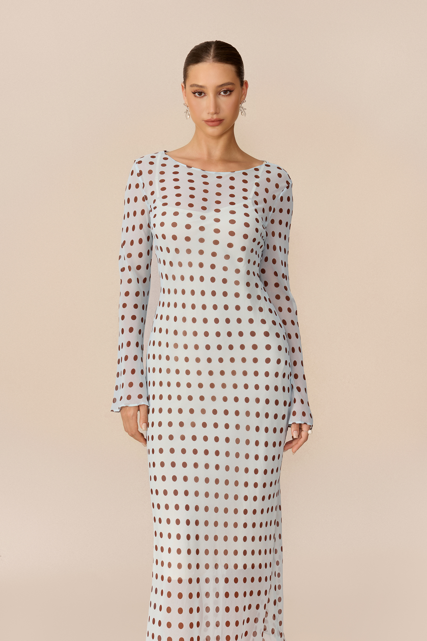Something Special Blue Polka Dot Flare Sleeve Maxi Dress