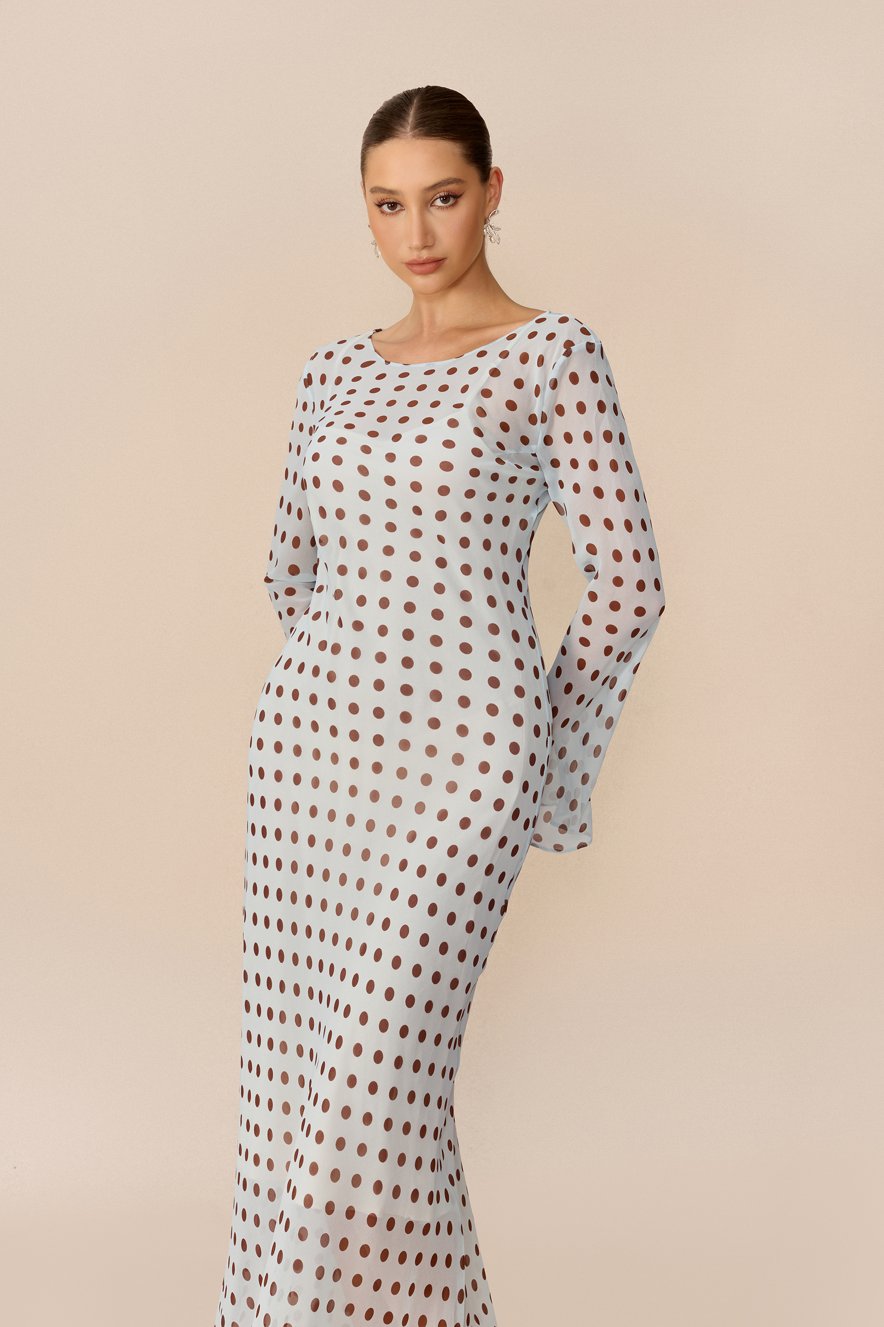 Something Special Blue Polka Dot Flare Sleeve Maxi Dress