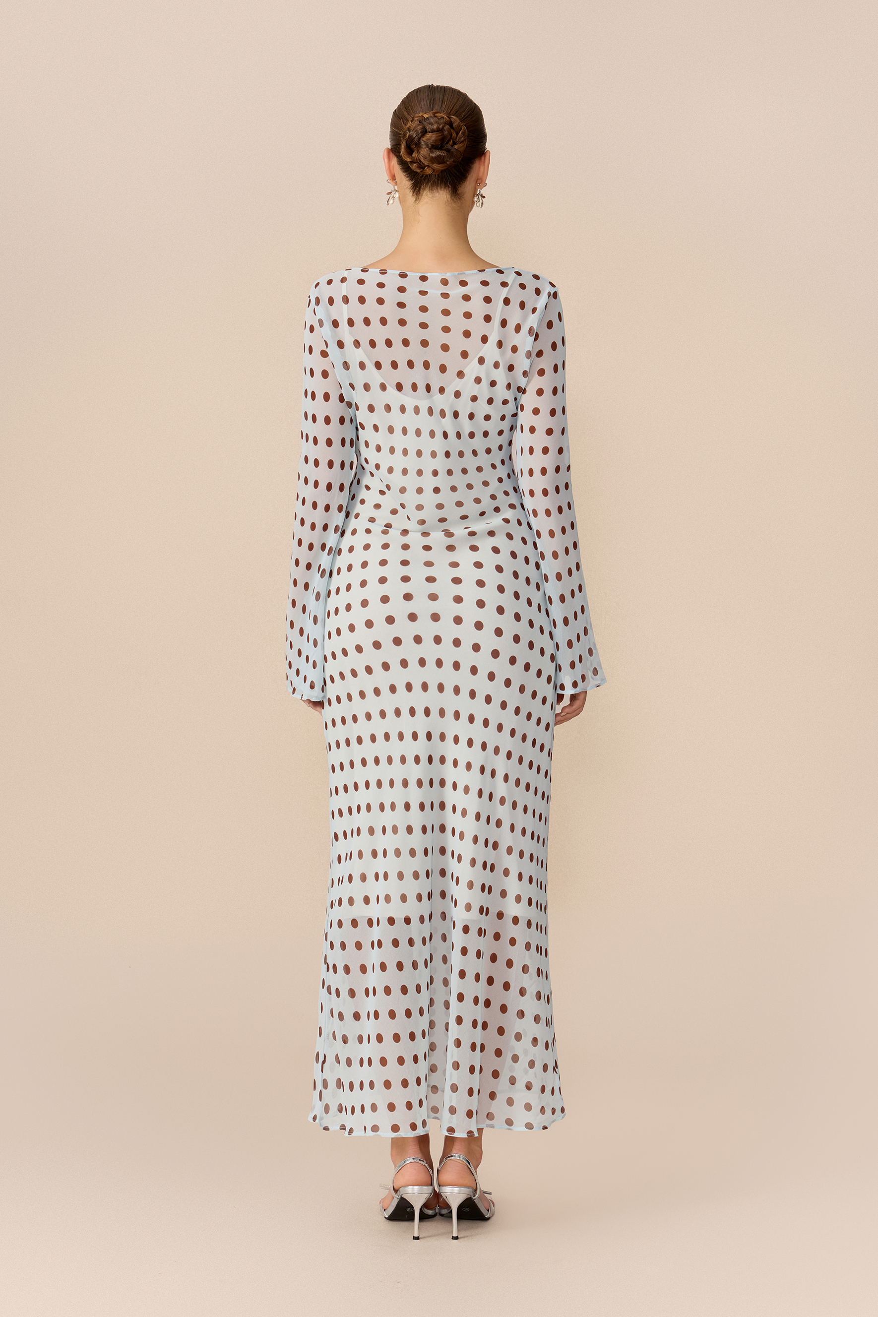 Something Special Blue Polka Dot Flare Sleeve Maxi Dress