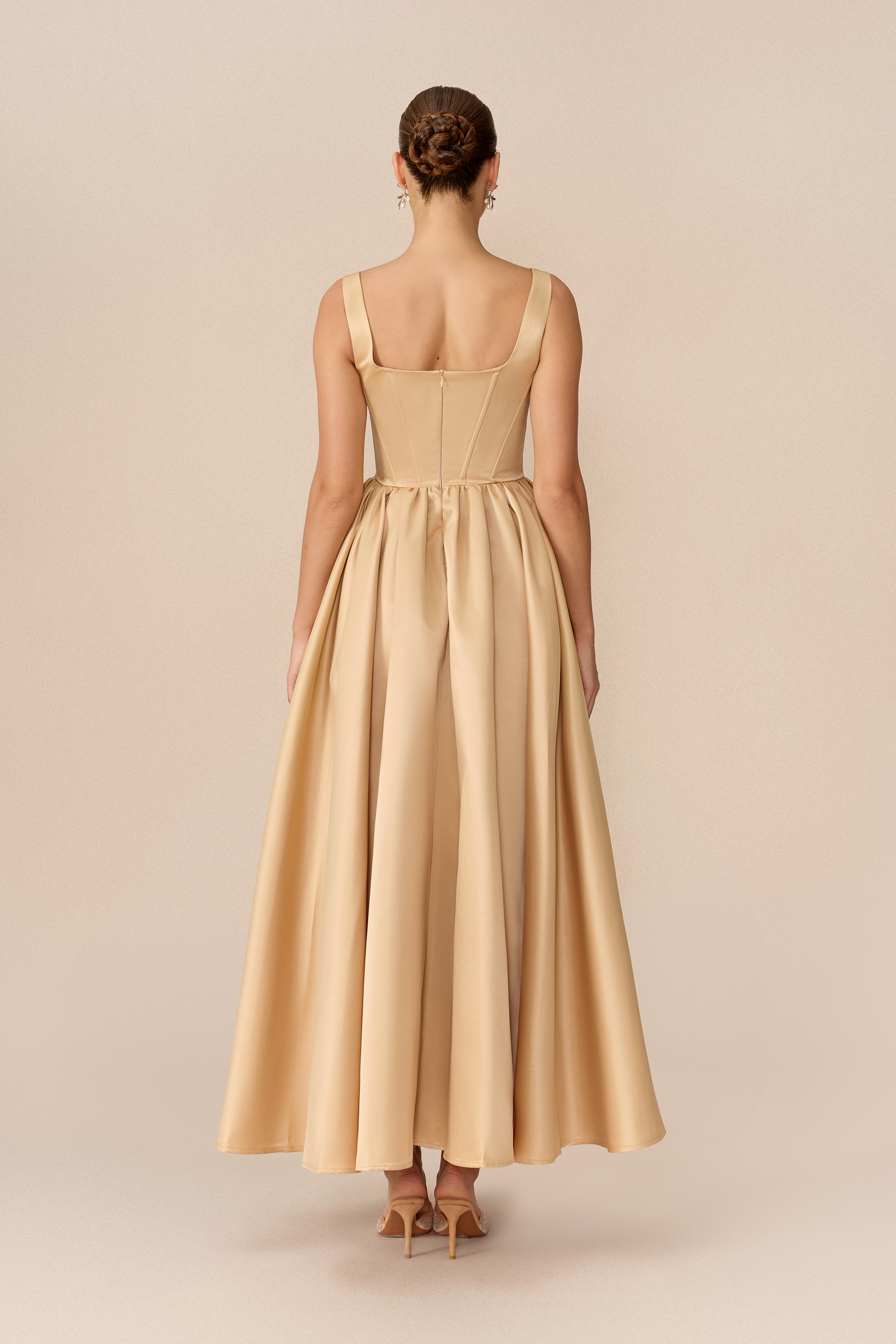 Refined Romance Khaki Square Neck Corset Maxi Dress