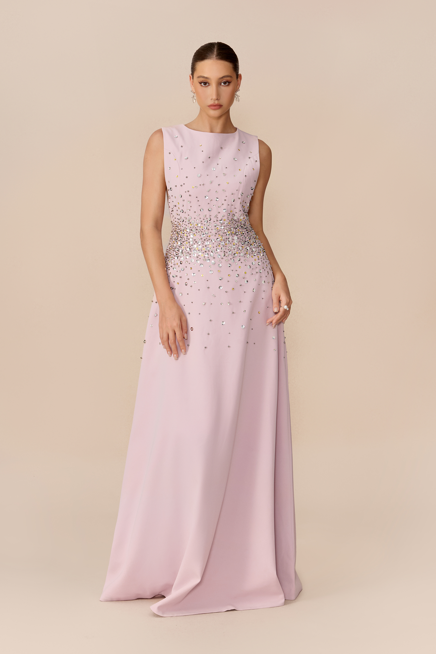 Falling For It Pink Crystal Embellished Sleeveless Maxi Dress