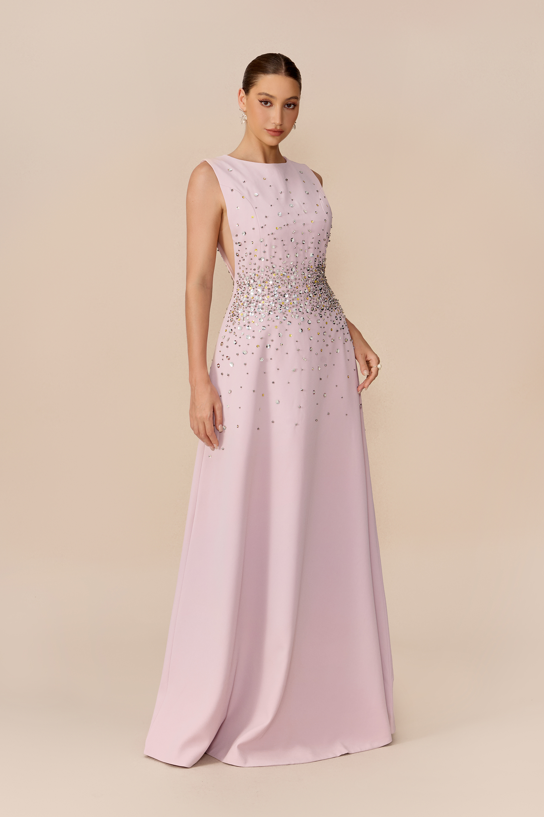 Falling For It Pink Crystal Embellished Sleeveless Maxi Dress