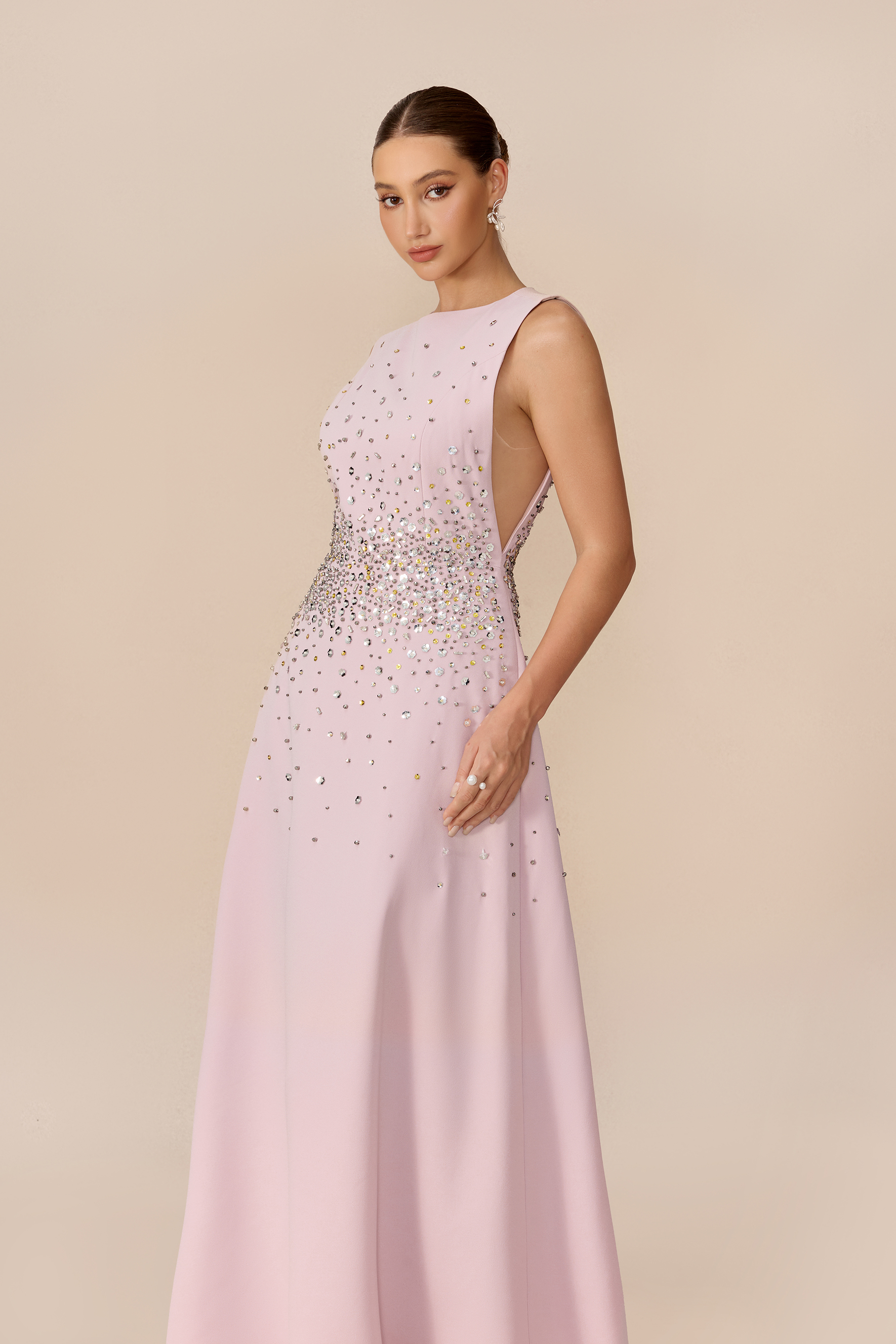 Falling For It Pink Crystal Embellished Sleeveless Maxi Dress