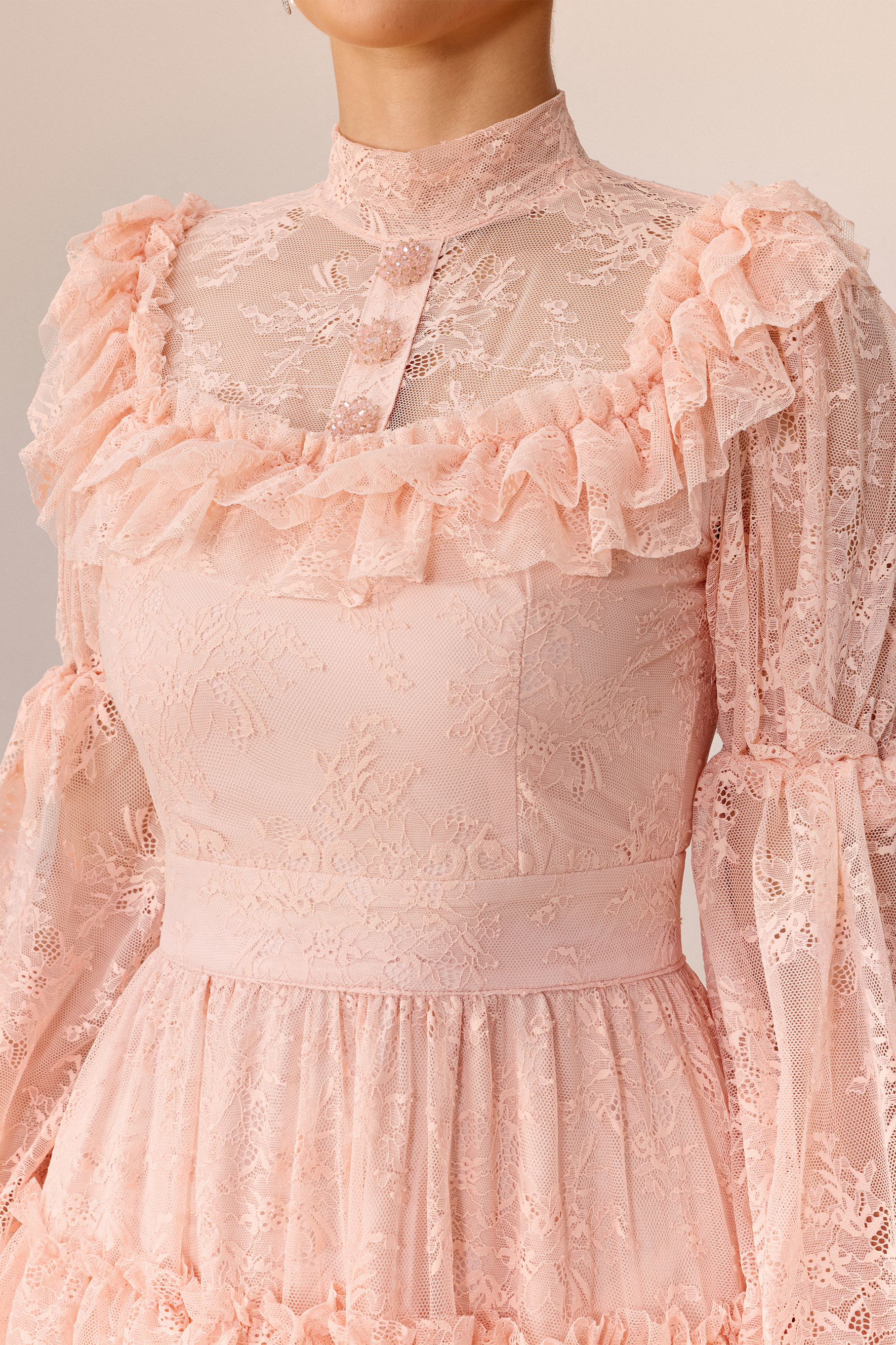 Little Romance Pink Floral Lace Puff Sleeve Maxi Dress