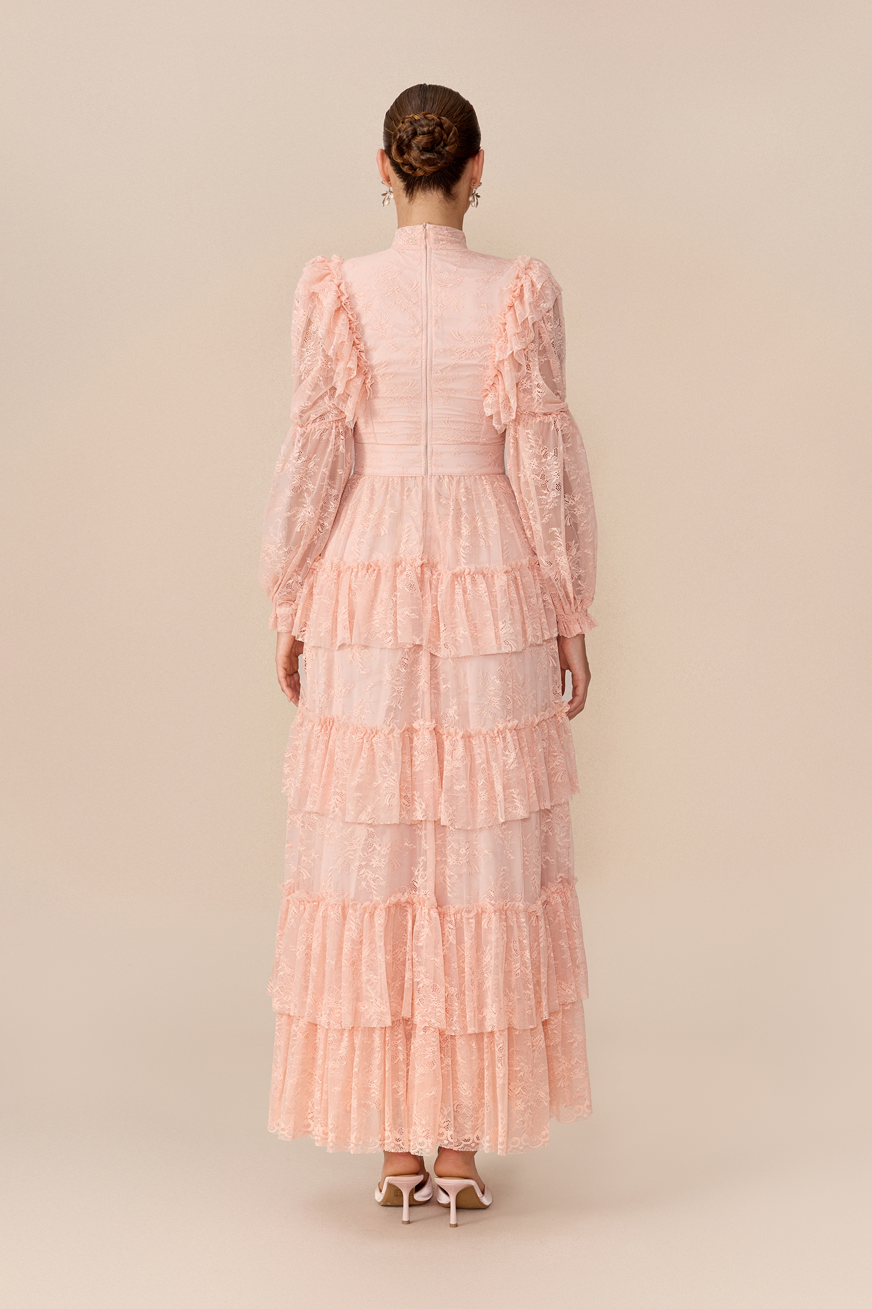 Little Romance Pink Floral Lace Puff Sleeve Maxi Dress