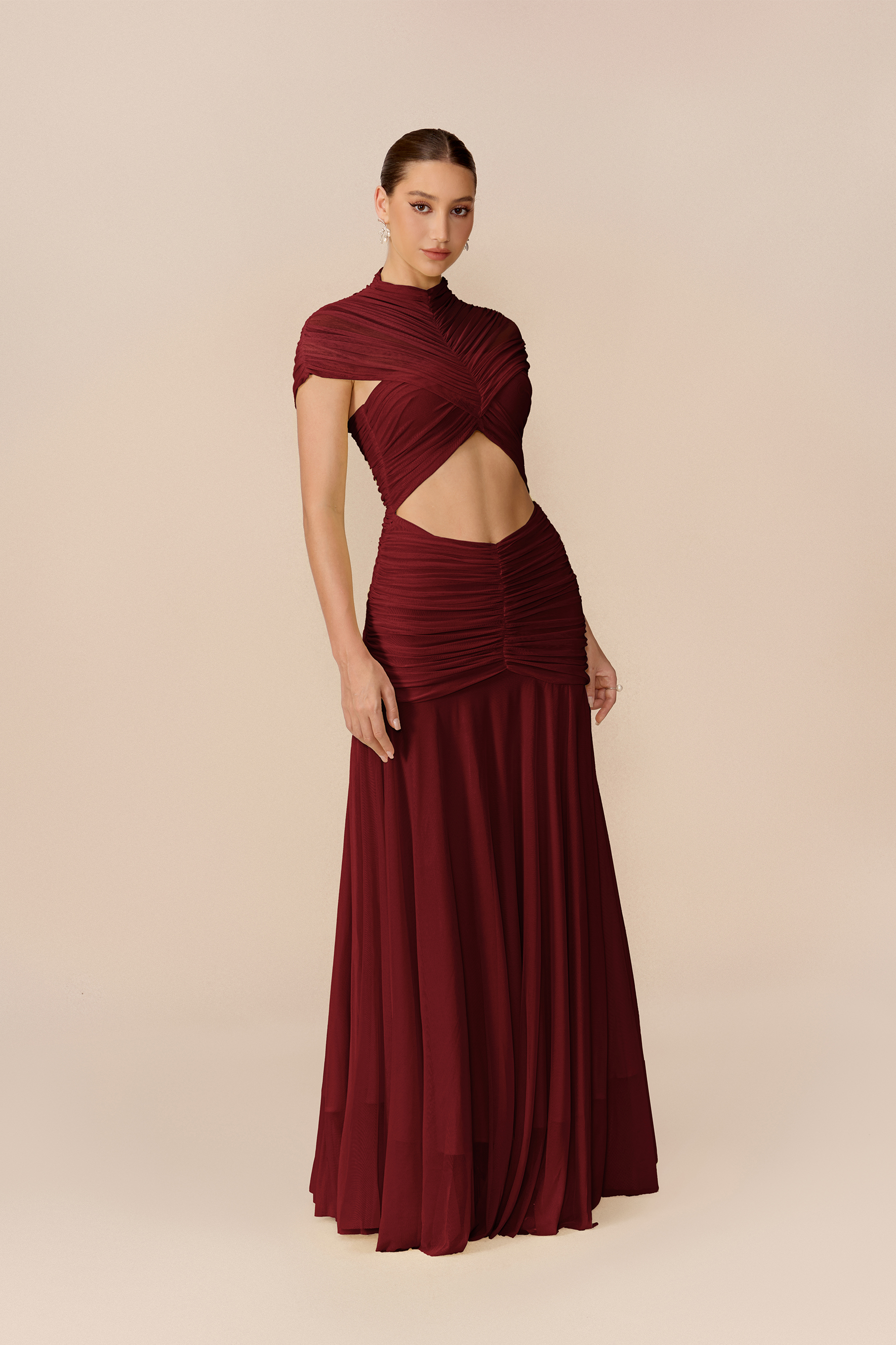 Out Of The Ordinary Burgundy Cap Sleeve Cutout Maxi Dress