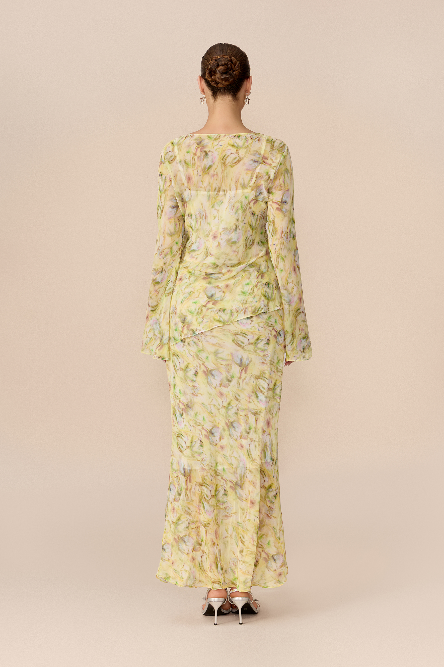 Spring Affair Yellow Floral Print Flare Sleeve Top & Skirt Set