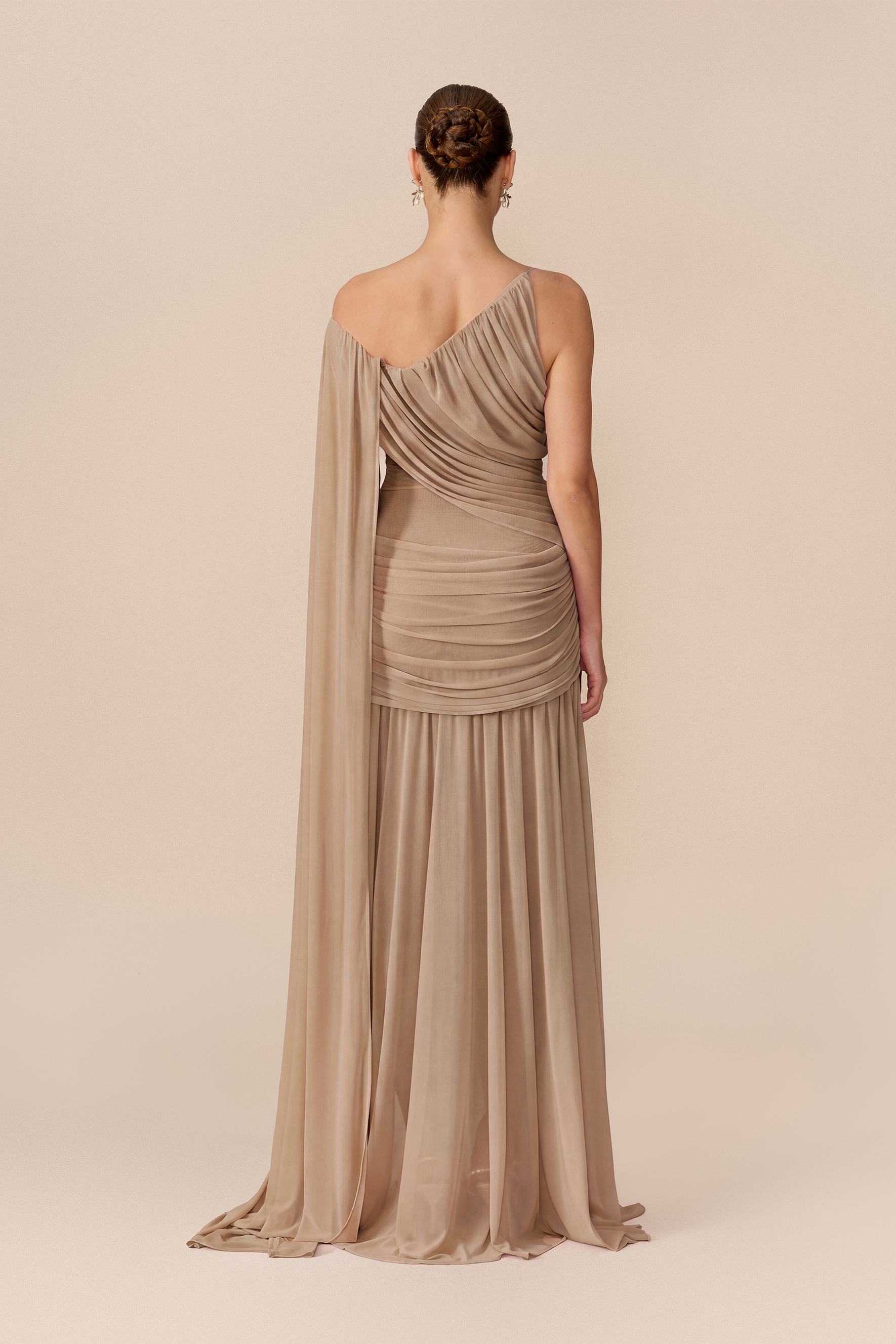 Romantic Drama Khaki Asymmetrical Cape Sleeve Maxi Dress