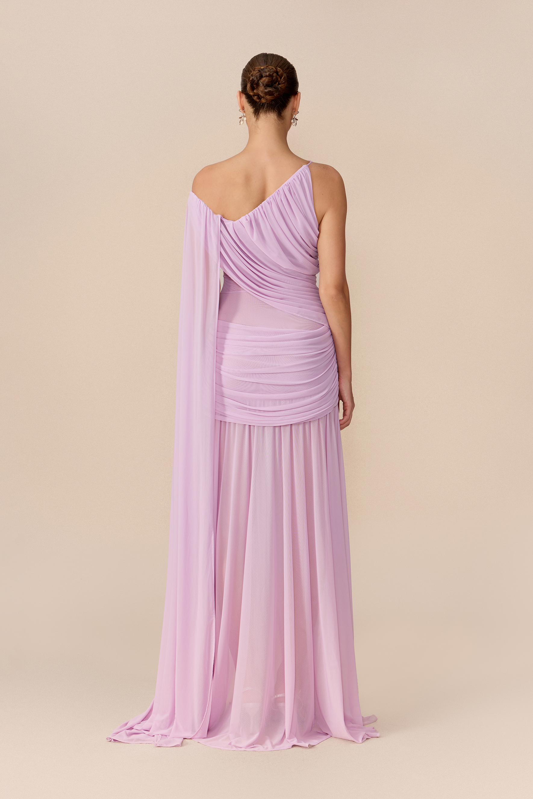 Romantic Drama Viola Asymmetrical Cape Sleeve Maxi Dress