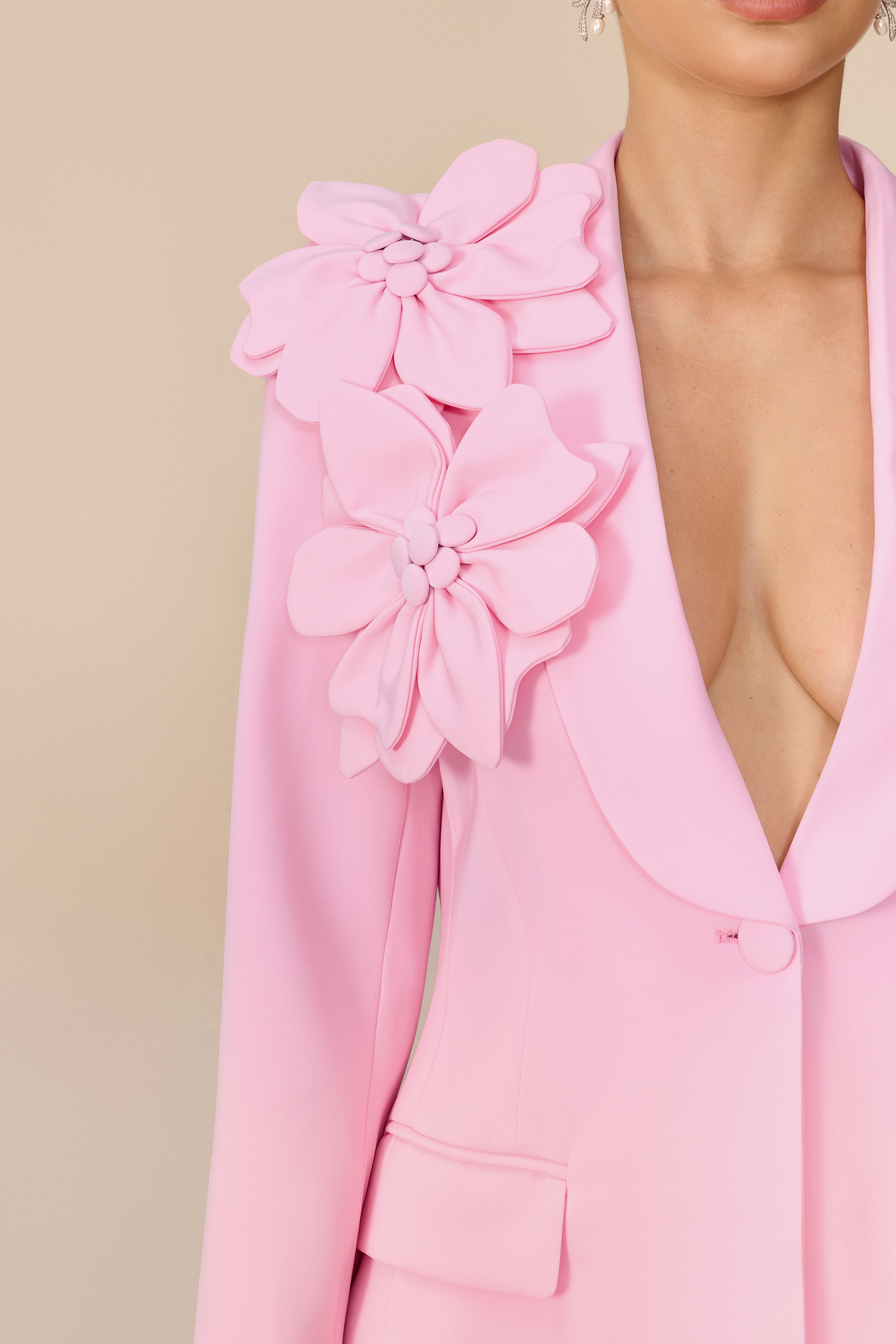 The Special One Pink Floral Applique Blazer & Flare Pants Set