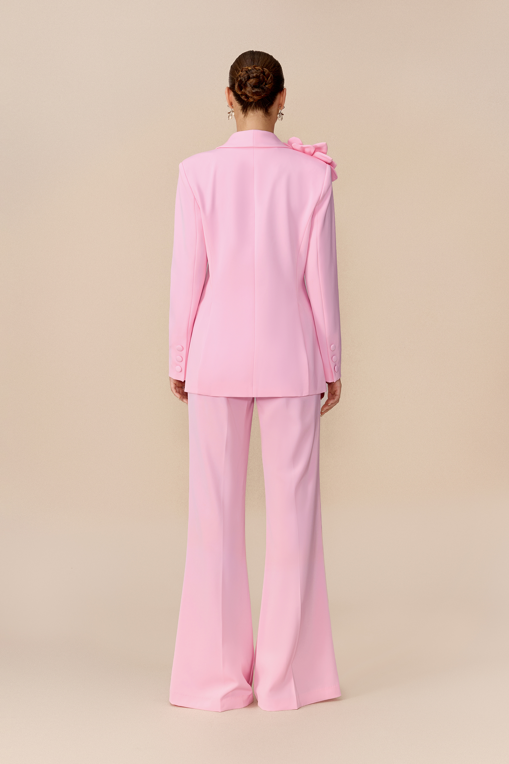 The Special One Pink Floral Applique Blazer & Flare Pants Set