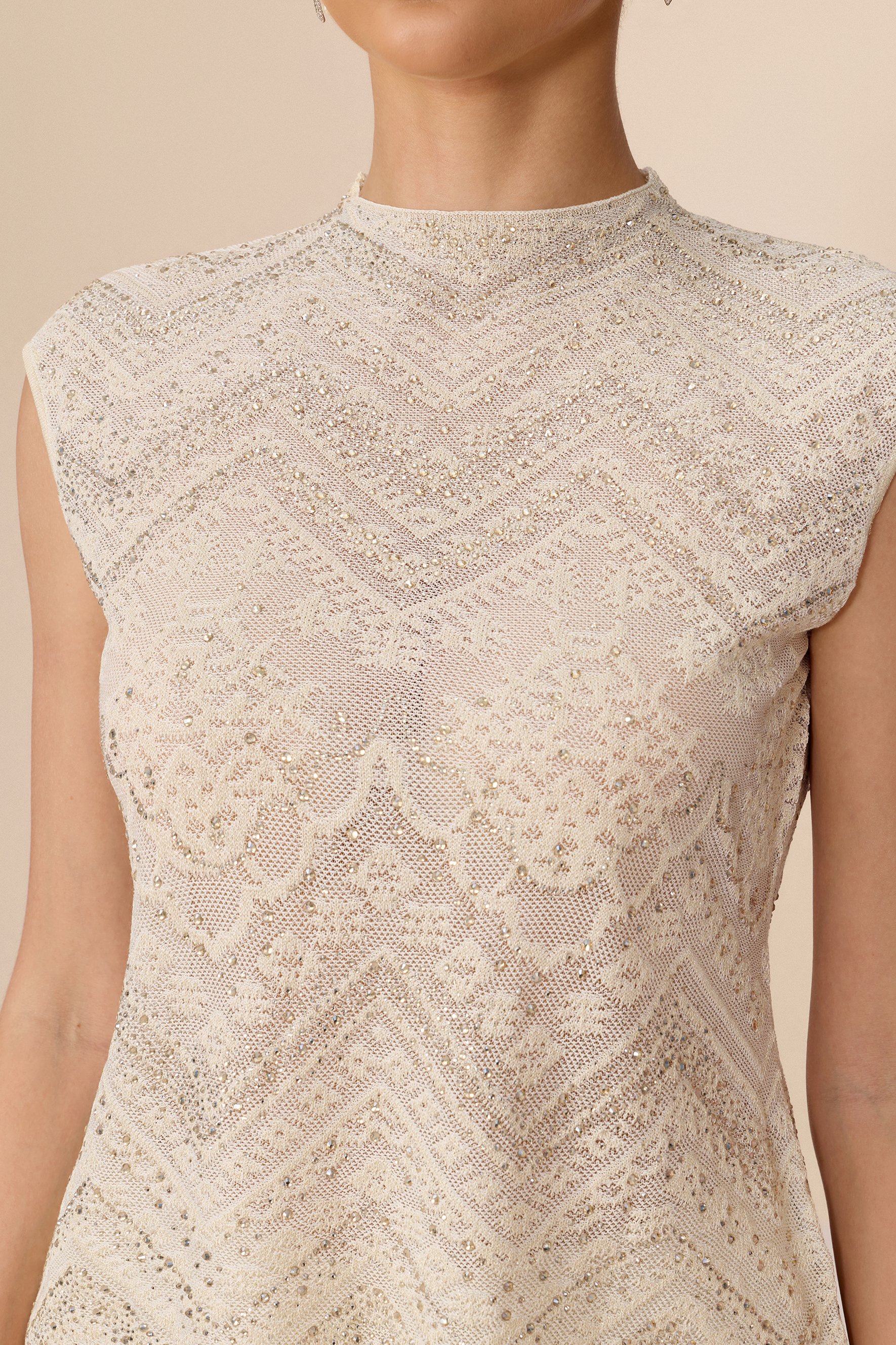 Signature Moment Beige Rhinestone Embellished Top & Skirt Set