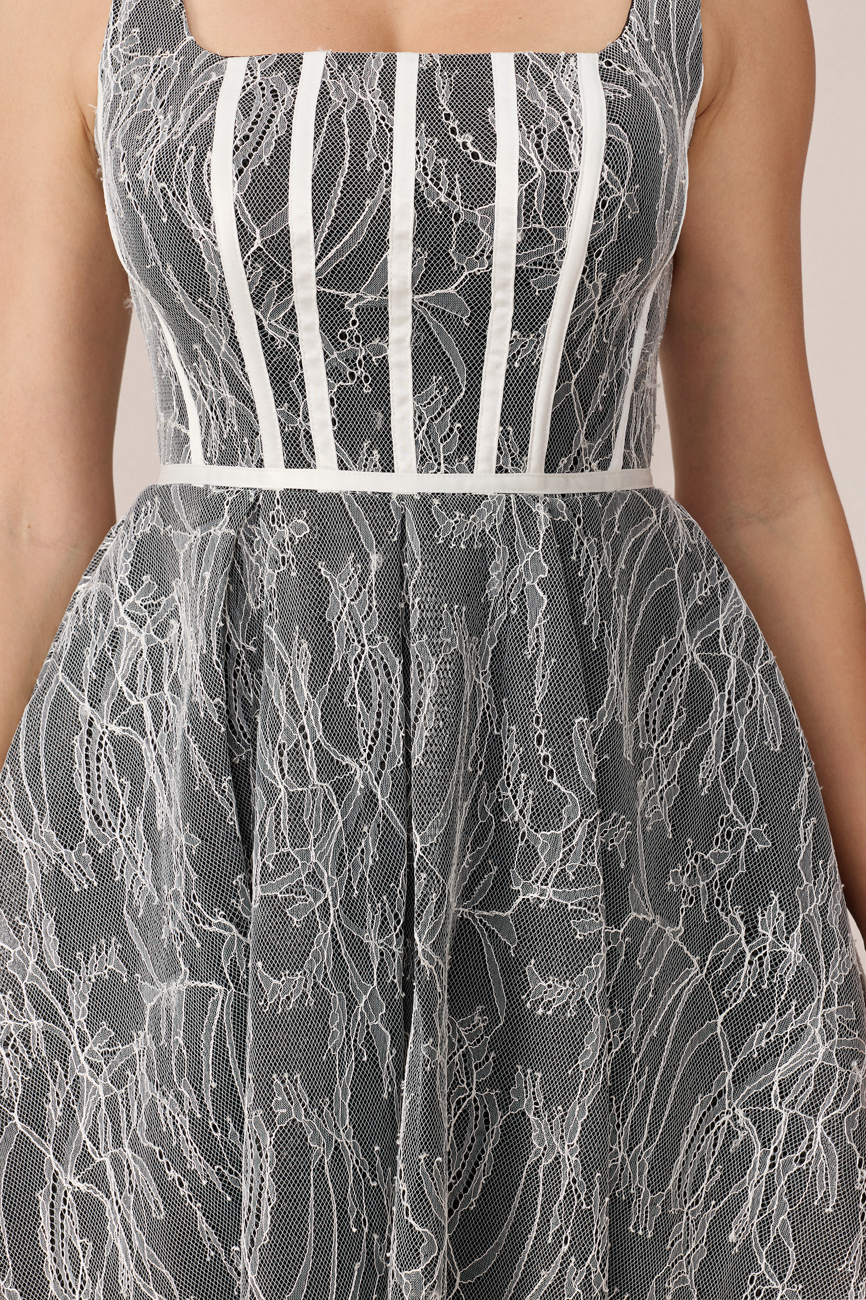 Forever Feminine Grey Square Neck Lace Maxi Dress
