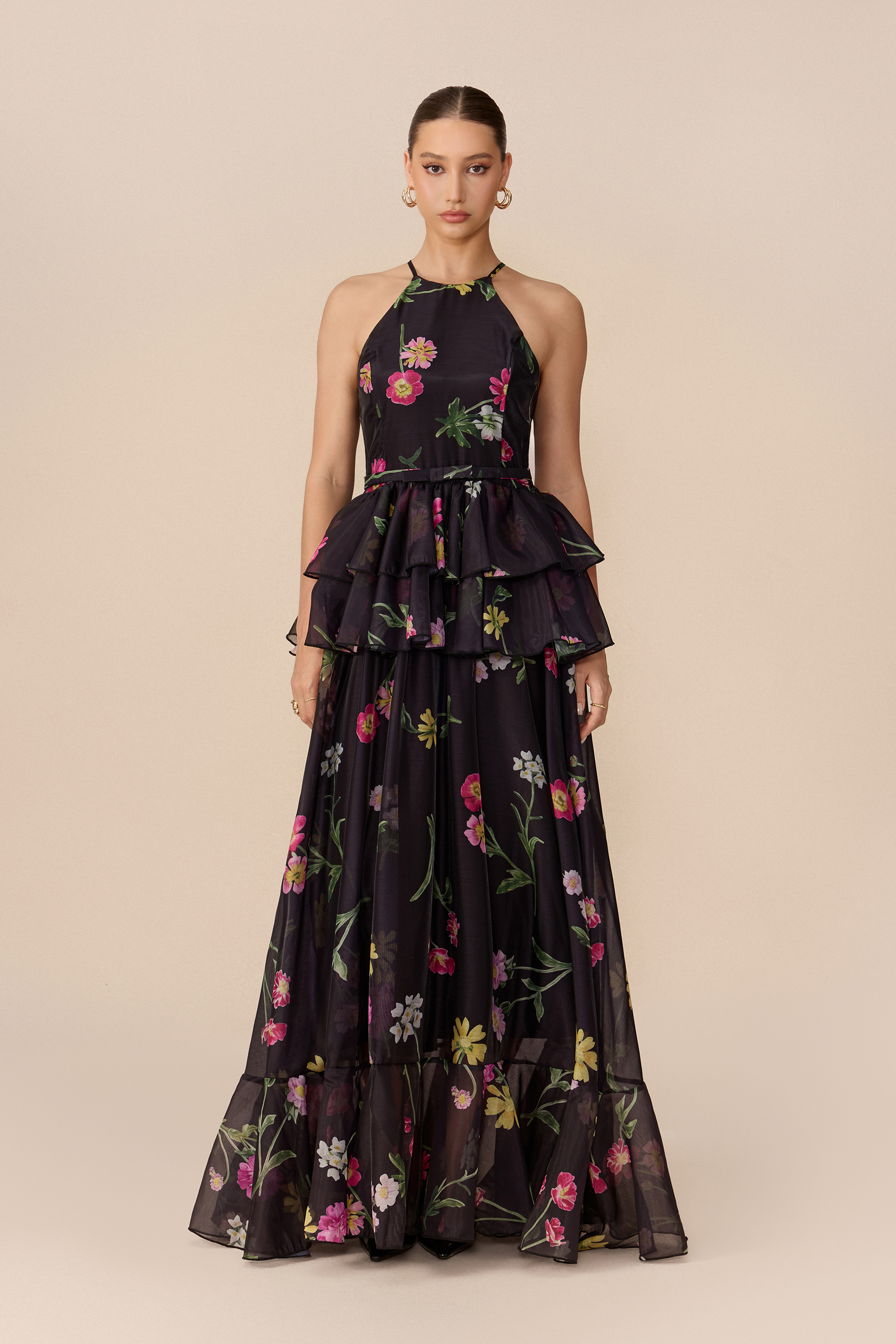 Forever In Love Black Floral Print Tiered Maxi Dress
